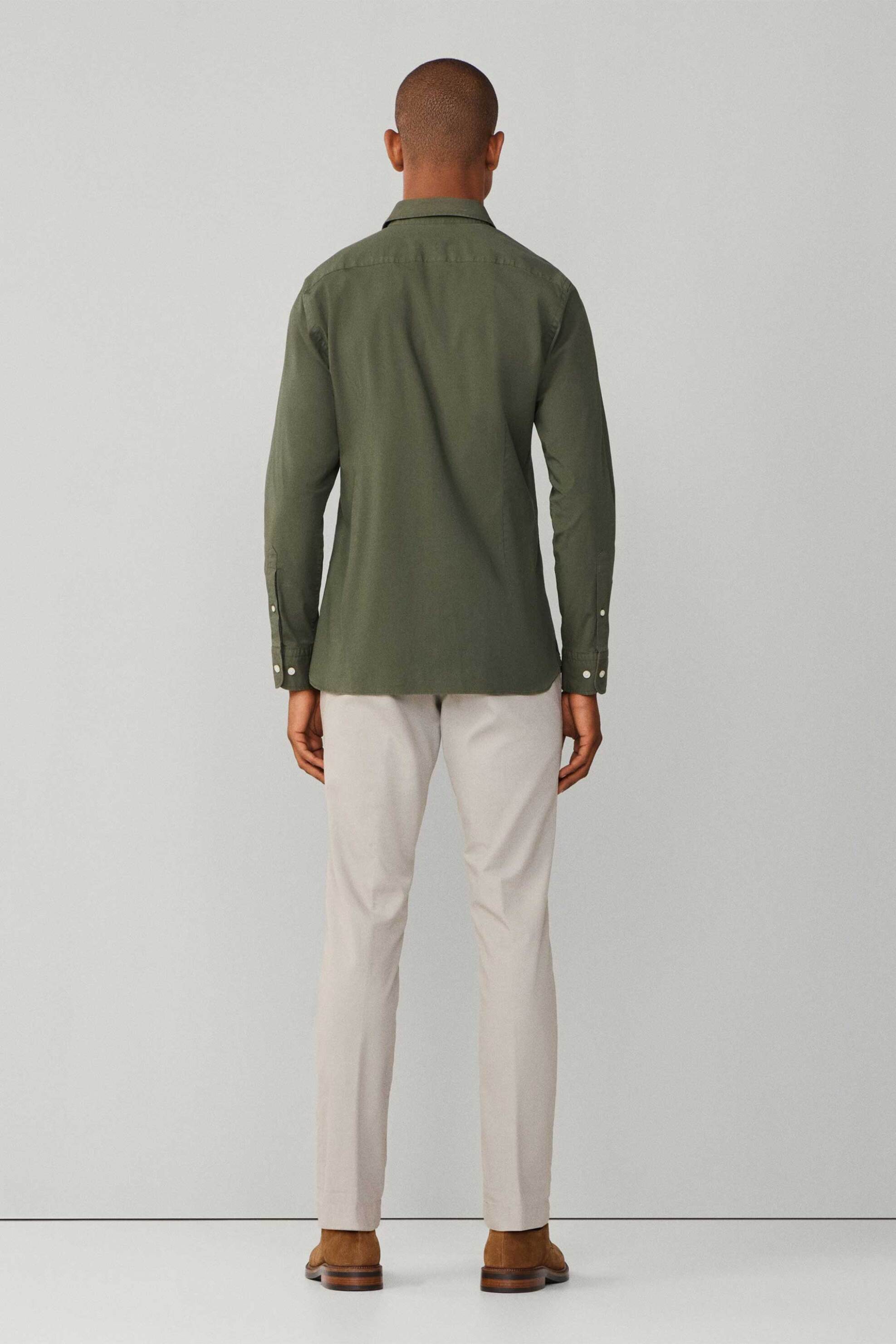 Hackett Ανδρικό Πουκάμισο Stretch Poplin με Κεντημένο Λογότυπο Tailored Fit - Hm3010540 Πράσινο Σκούρο