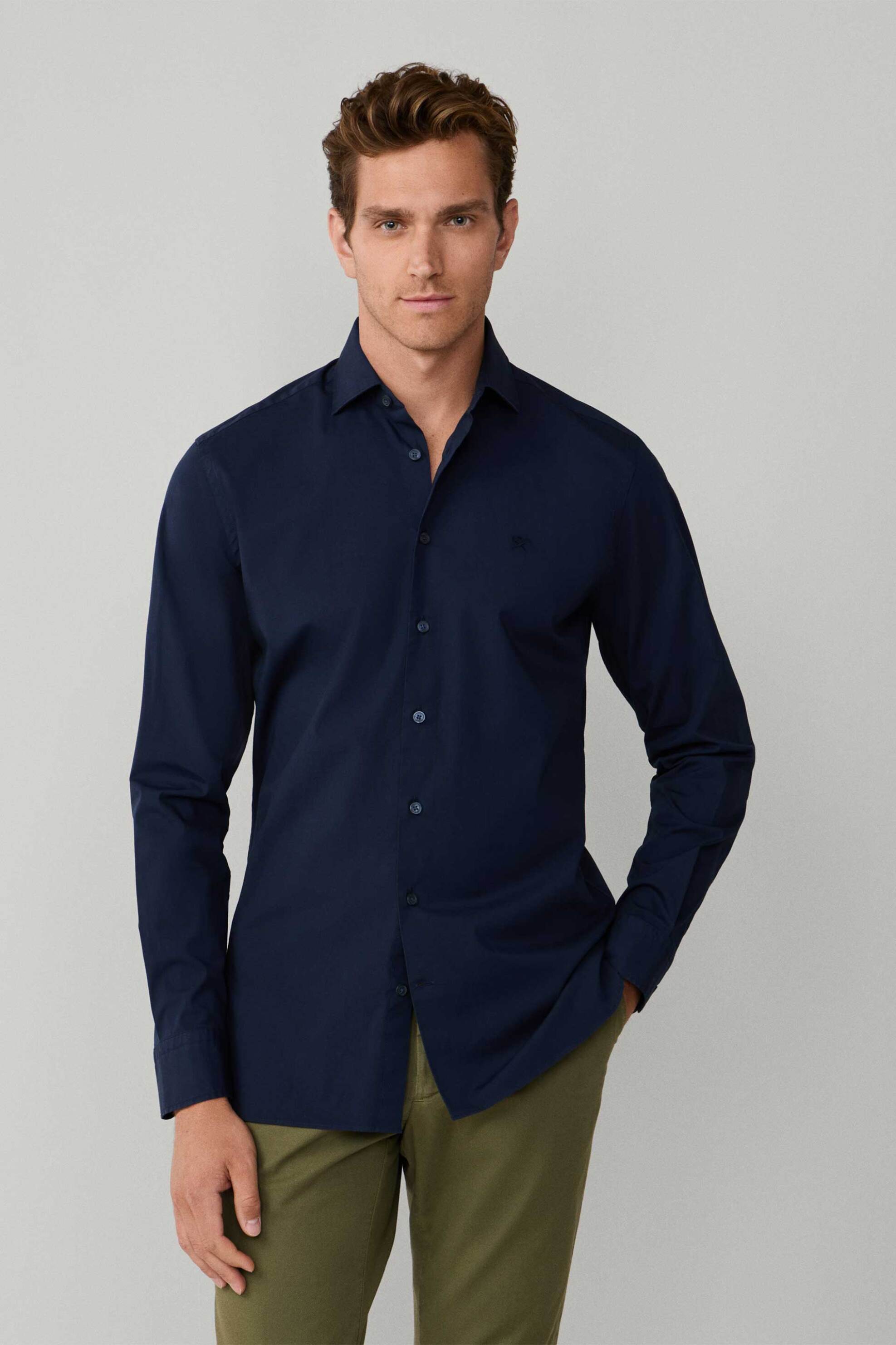 Hackett ανδρικό πουκάμισο stretch poplin με κεντημένο λογότυπο Tailored Fit - HM3010540 Πράσινο Σκούρο