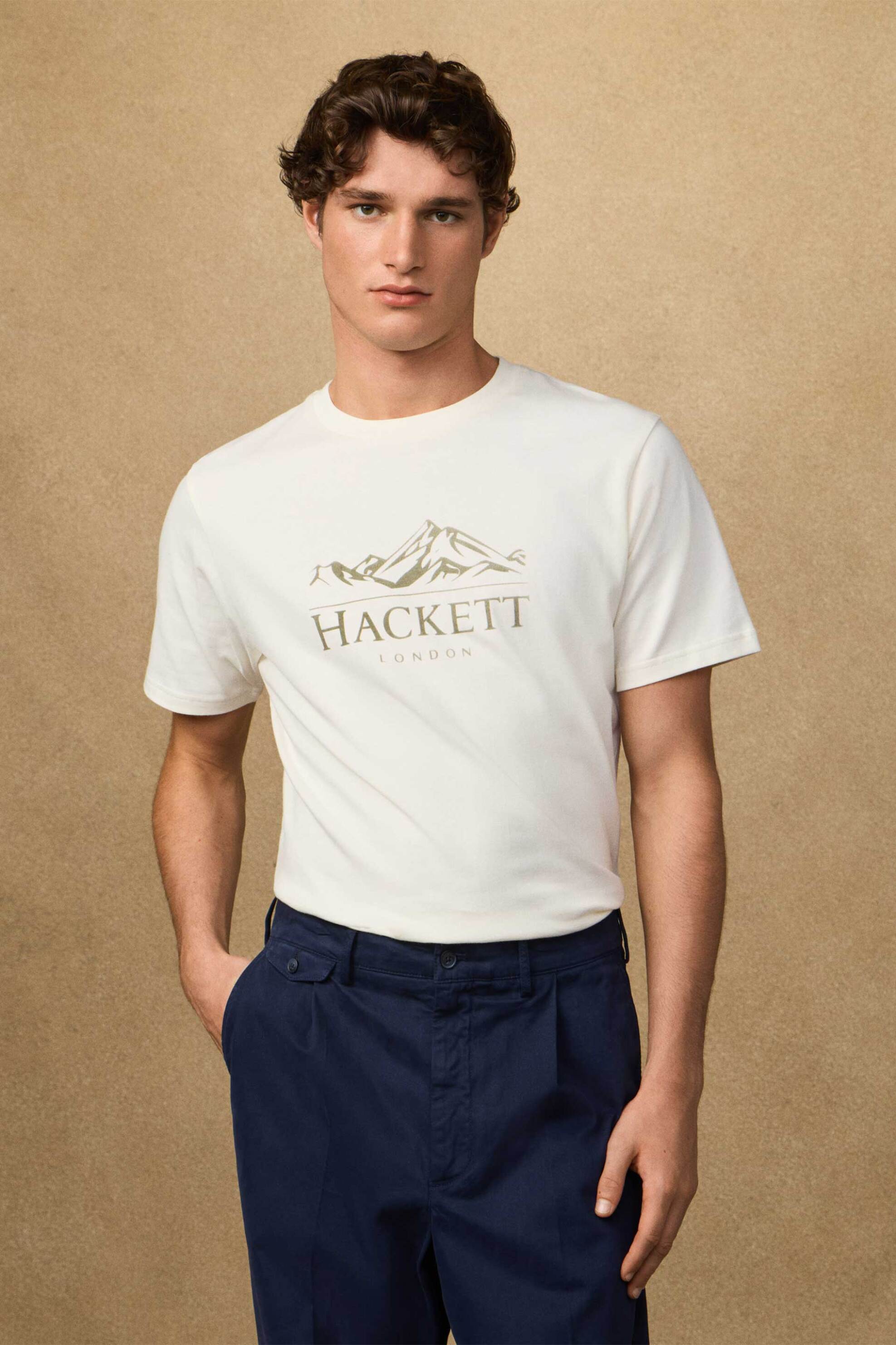 Hackett ανδρικό T-shirt με graphic logo print Classic Fit - HM5000057 Λευκό