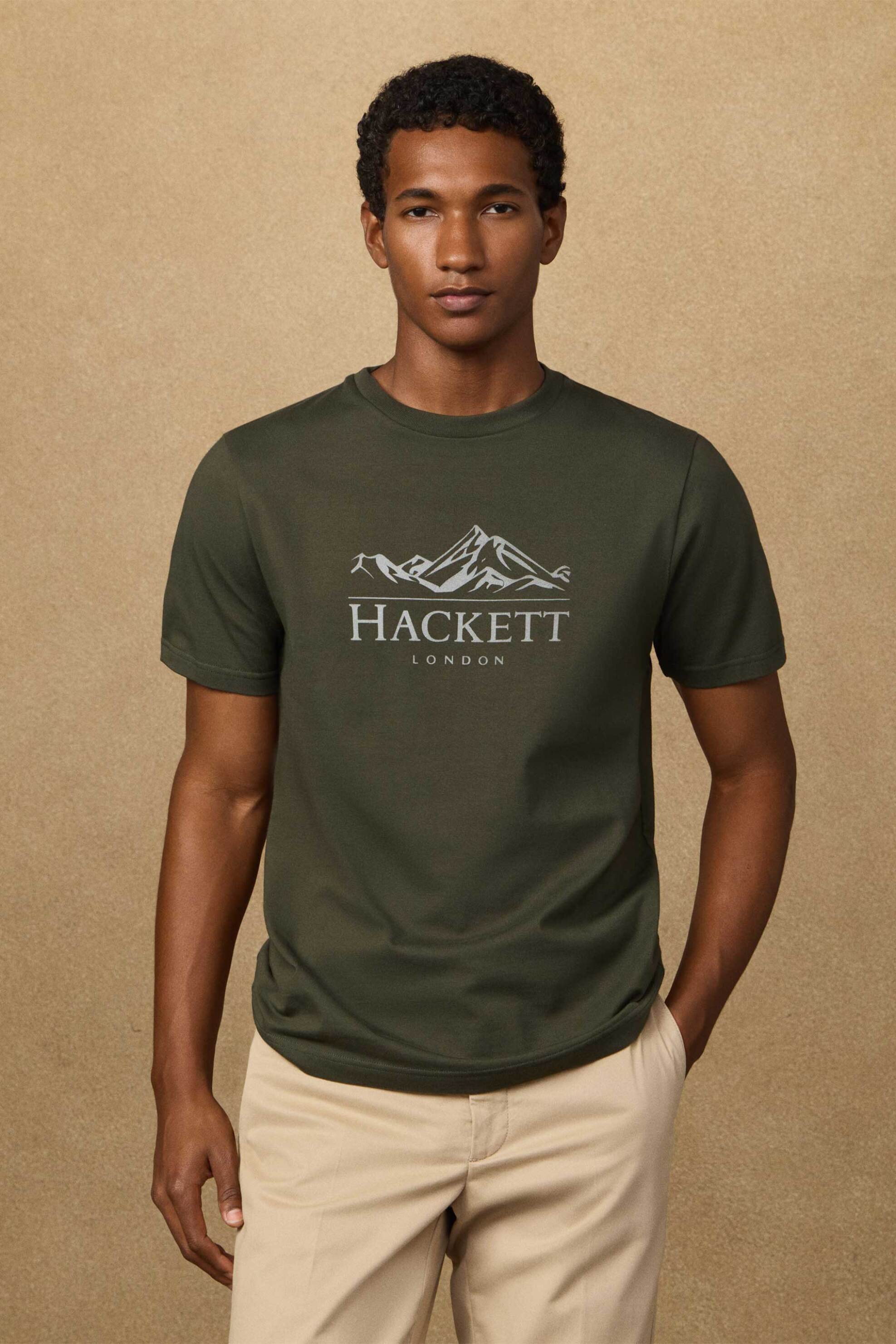 Hackett ανδρικό T-shirt με graphic logo print Classic Fit - HM5000057 Πράσινο Σκούρο