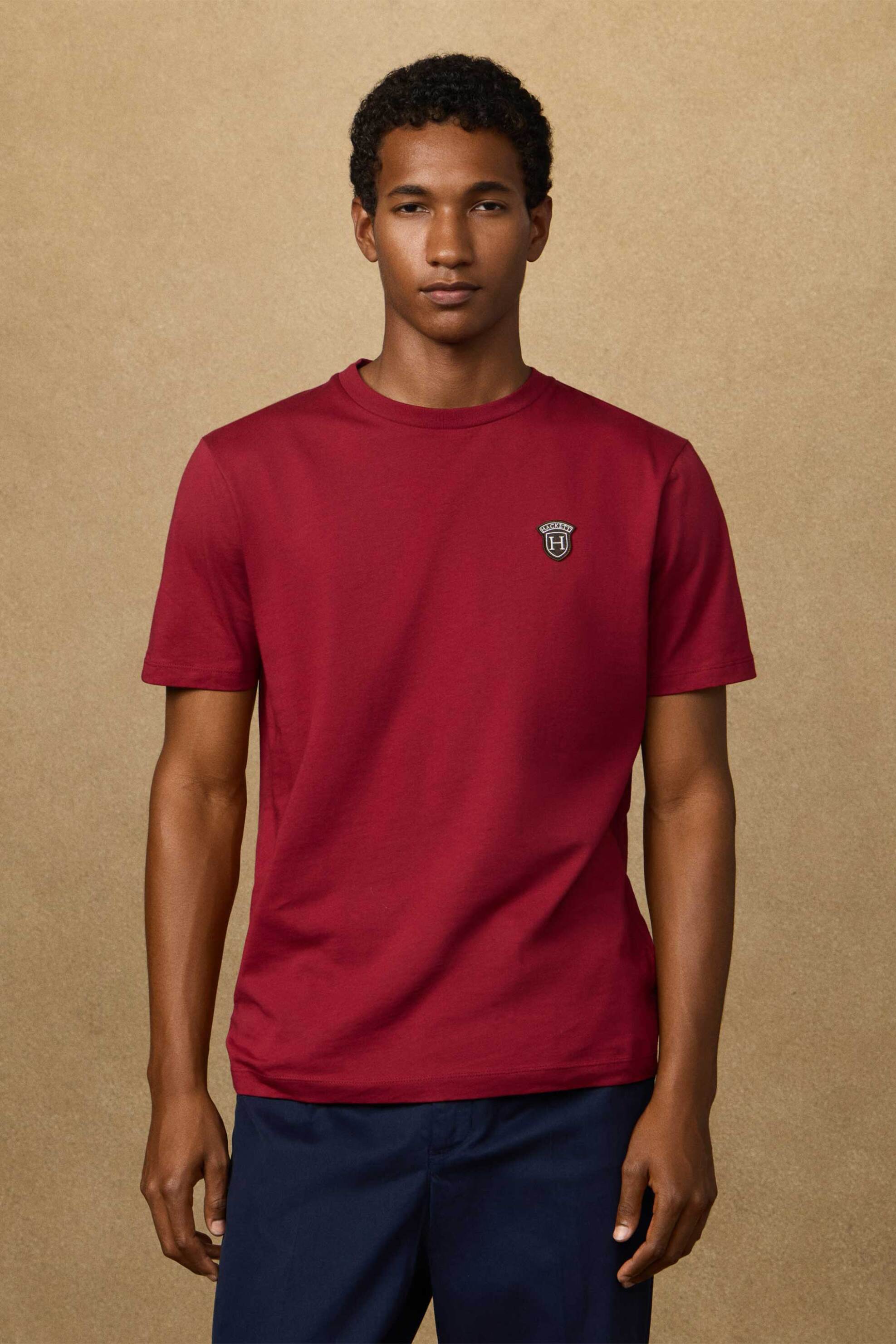 Hackett ανδρικό T-shirt με logo patch Classic Fit - HM5000063 Μπορντό