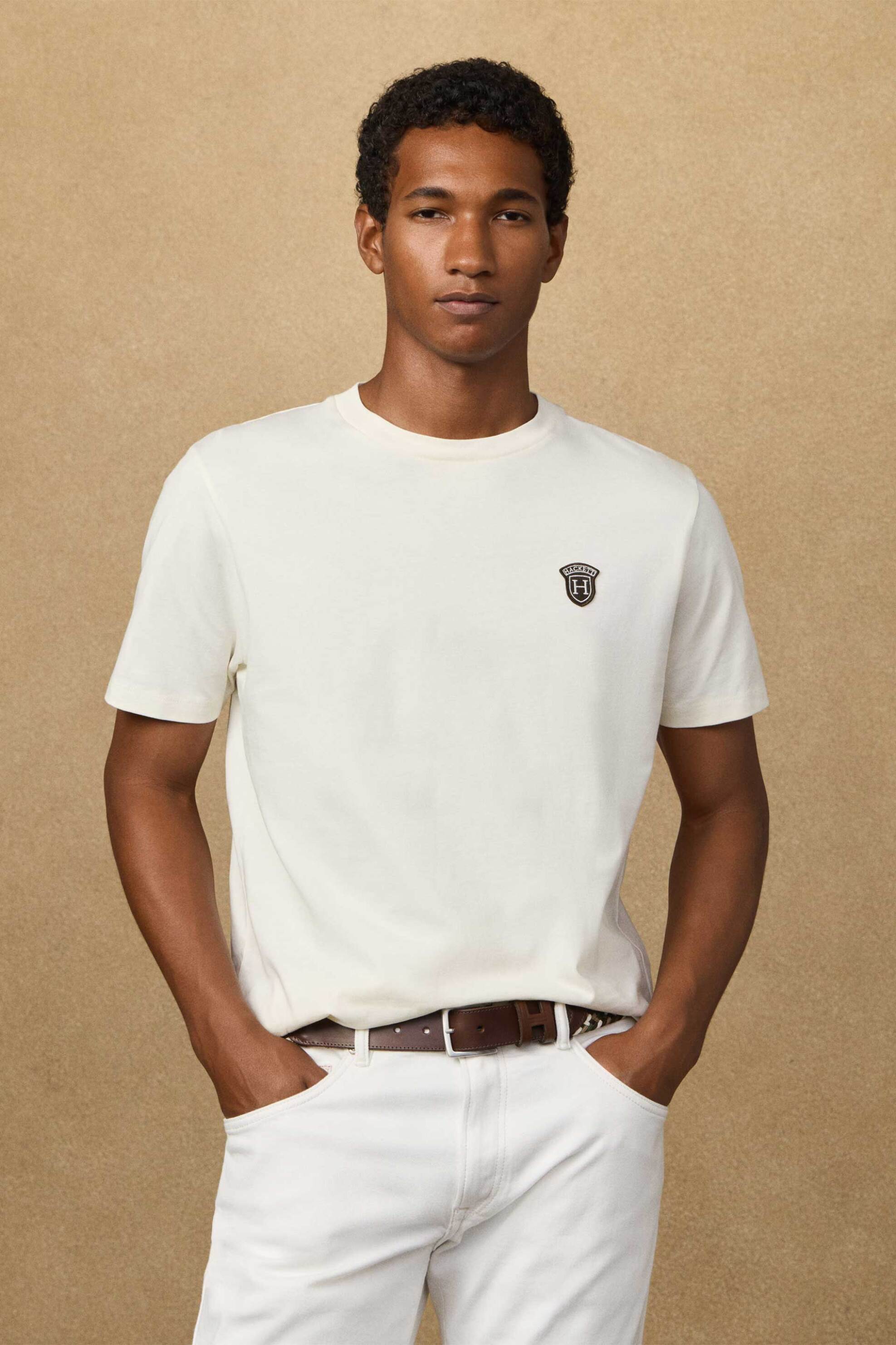 Hackett ανδρικό T-shirt με logo patch Classic Fit - HM5000063 Λευκό