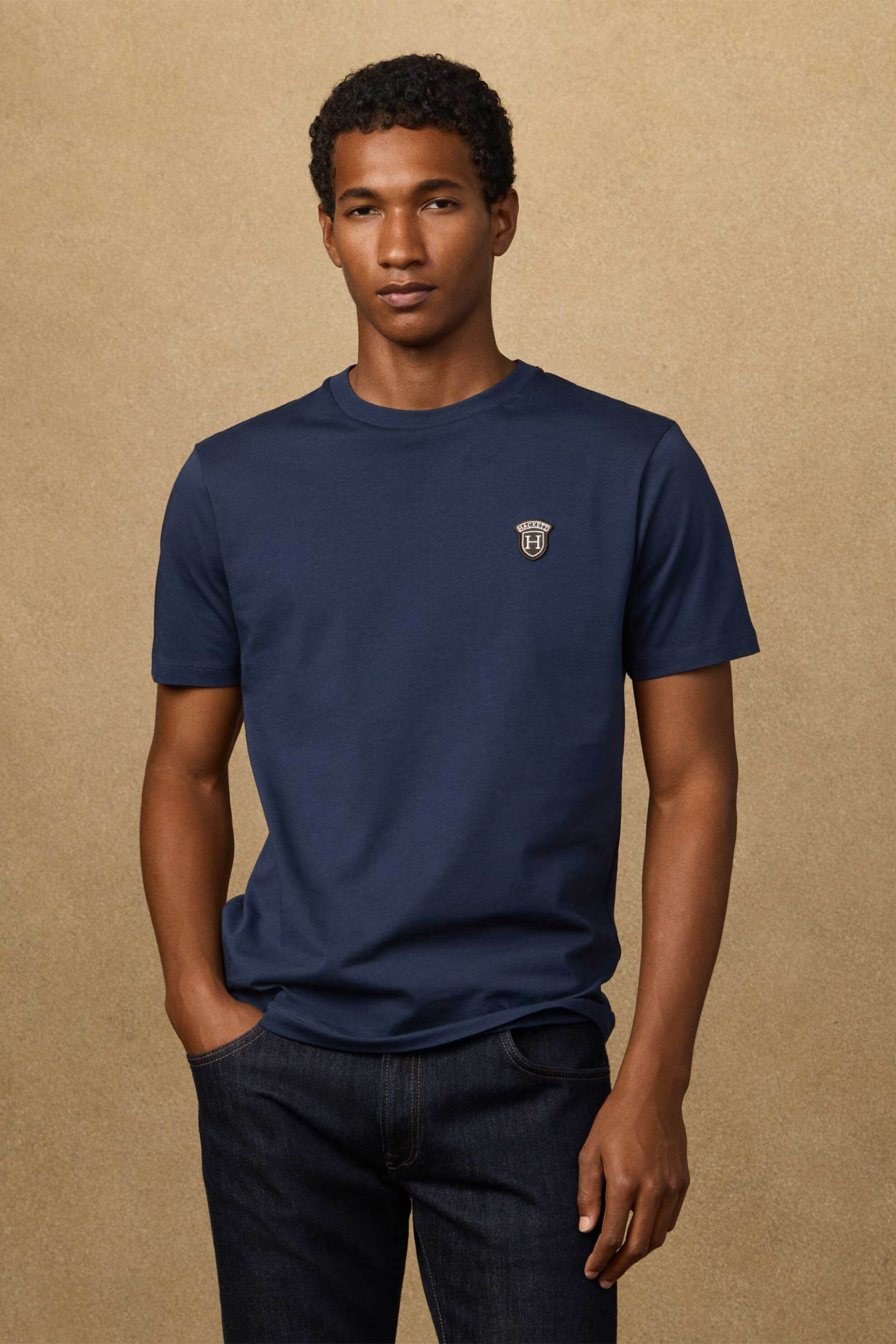 Hackett ανδρικό T-shirt με logo patch Classic Fit - HM5000063 Μπλε Σκούρο