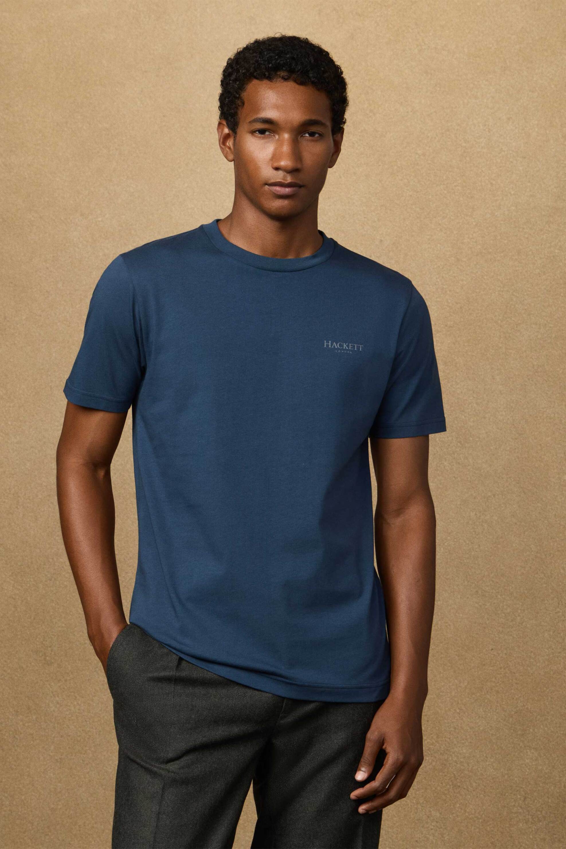 Hackett ανδρικό T-shirt με λογότυπο Classic Fit - HM5000067 Μπλε Σκούρο