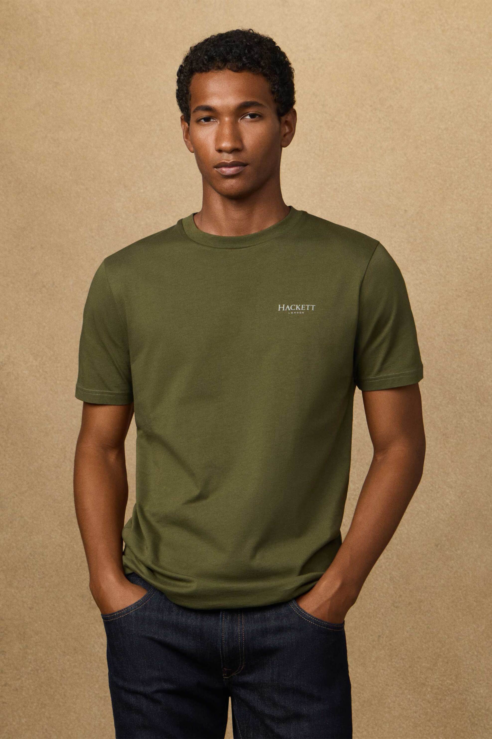 Hackett ανδρικό T-shirt με λογότυπο Classic Fit - HM5000067 Πράσινο