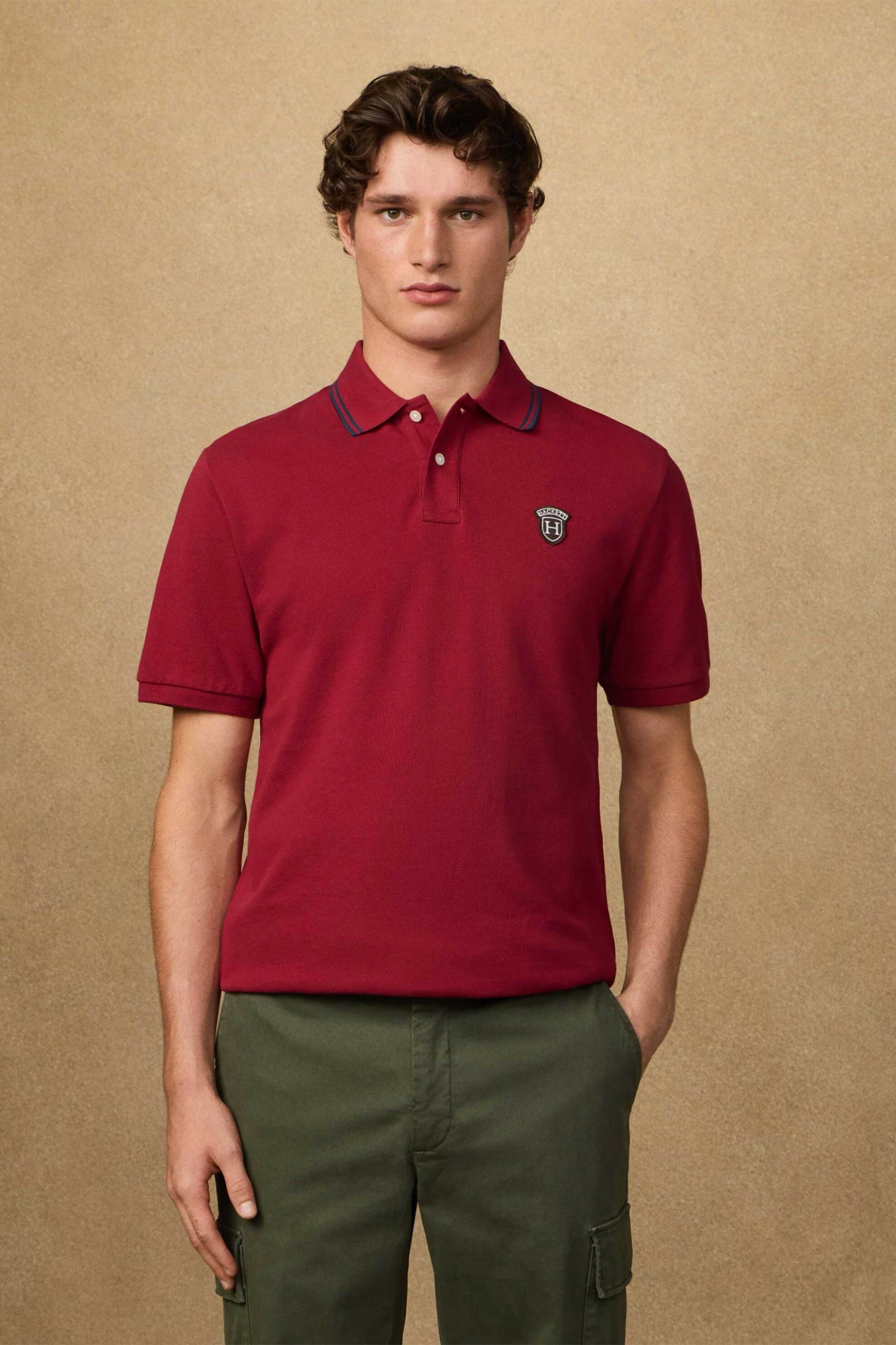 Hackett ανδρική μπλούζα πόλο πικέ με logo patch Classic Fit - HM5600082 Μπορντό