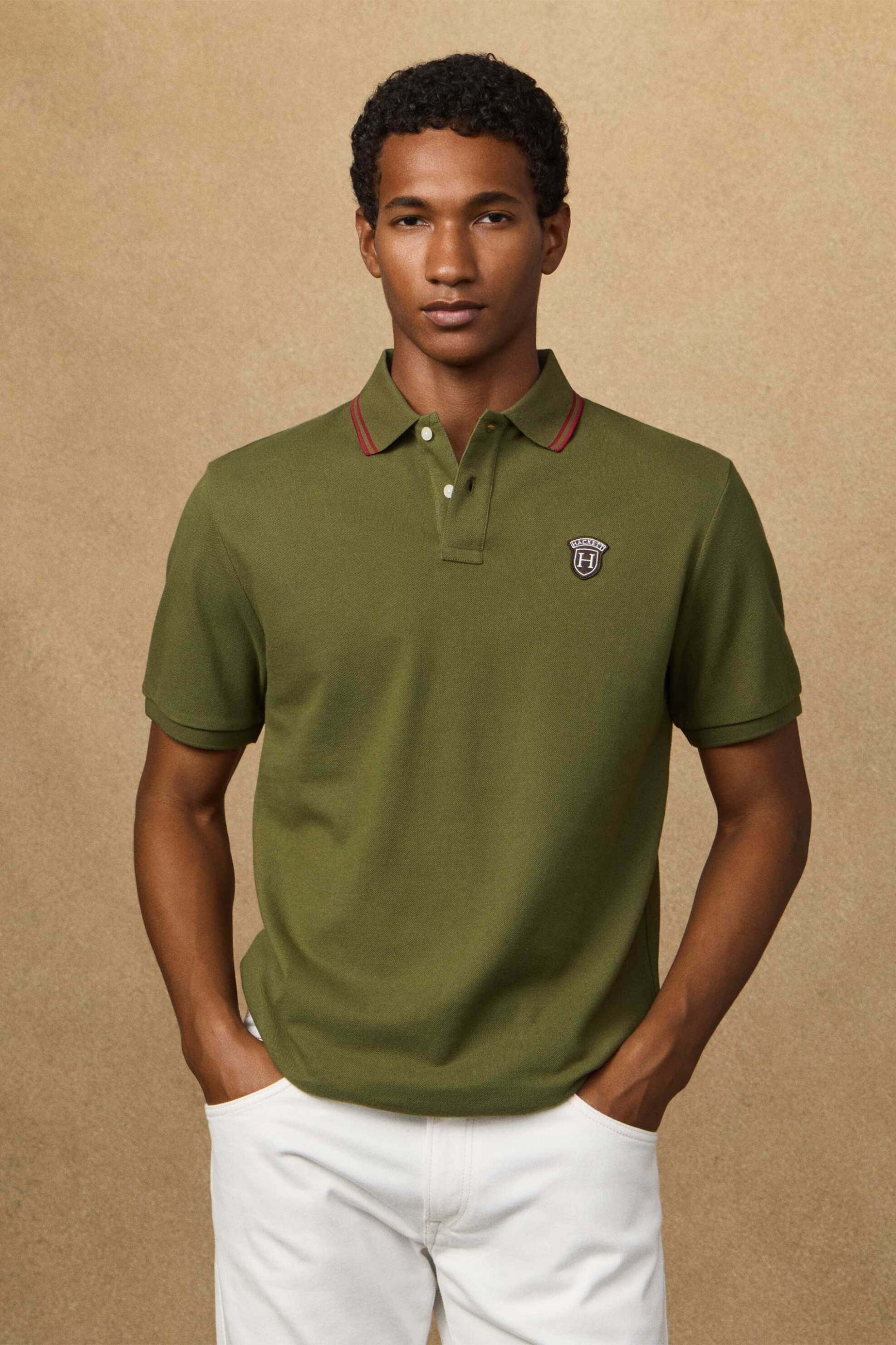 Hackett ανδρική μπλούζα πόλο πικέ με logo patch Classic Fit - HM5600082 Πράσινο