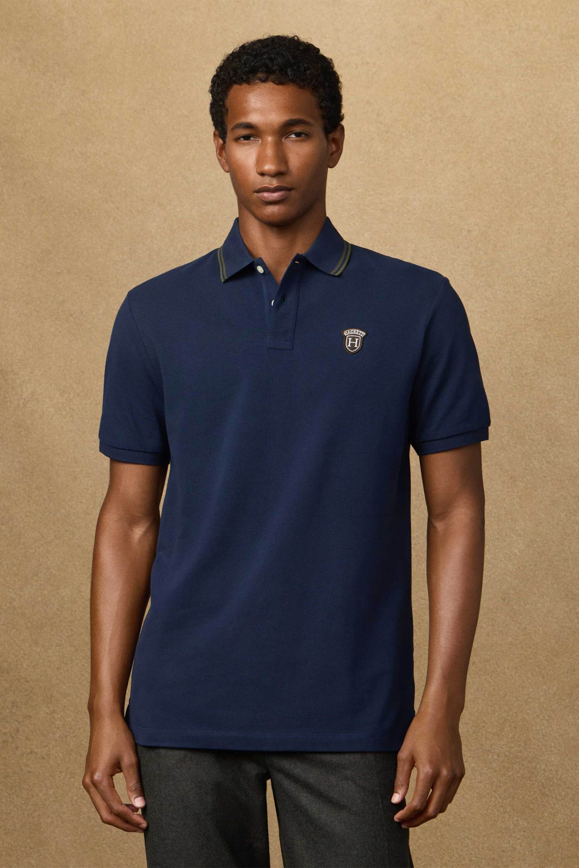 Hackett ανδρική μπλούζα πόλο πικέ με logo patch Classic Fit - HM5600082 Μπλε Σκούρο