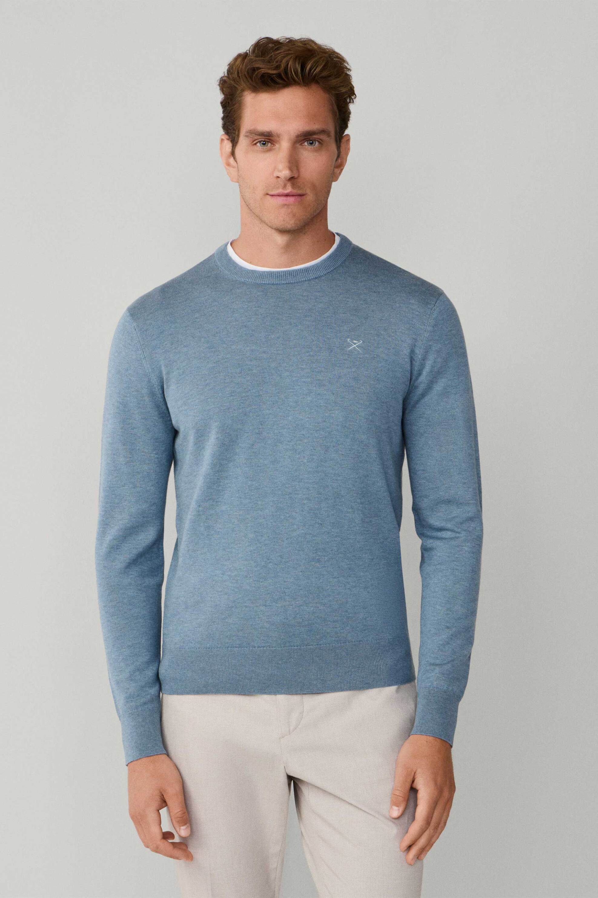 Hackett ανδρικό πουλόβερ με μετάξι και κεντημένο λογότυπο Regular Fit - HM7000114 Μπλε Ανοιχτό