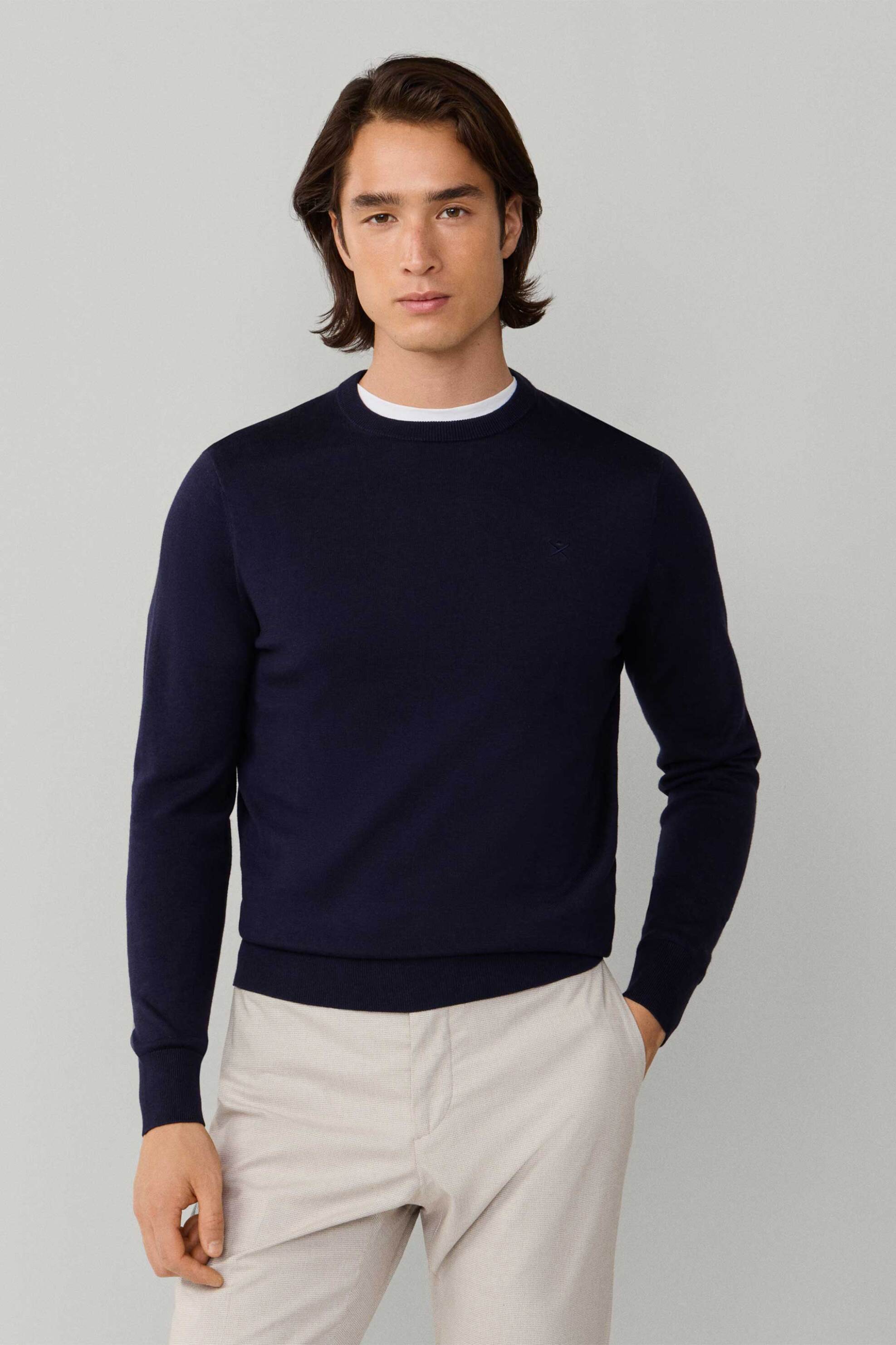 Hackett ανδρικό πουλόβερ με μετάξι και κεντημένο λογότυπο Regular Fit - HM7000114 Μπλε Σκούρο