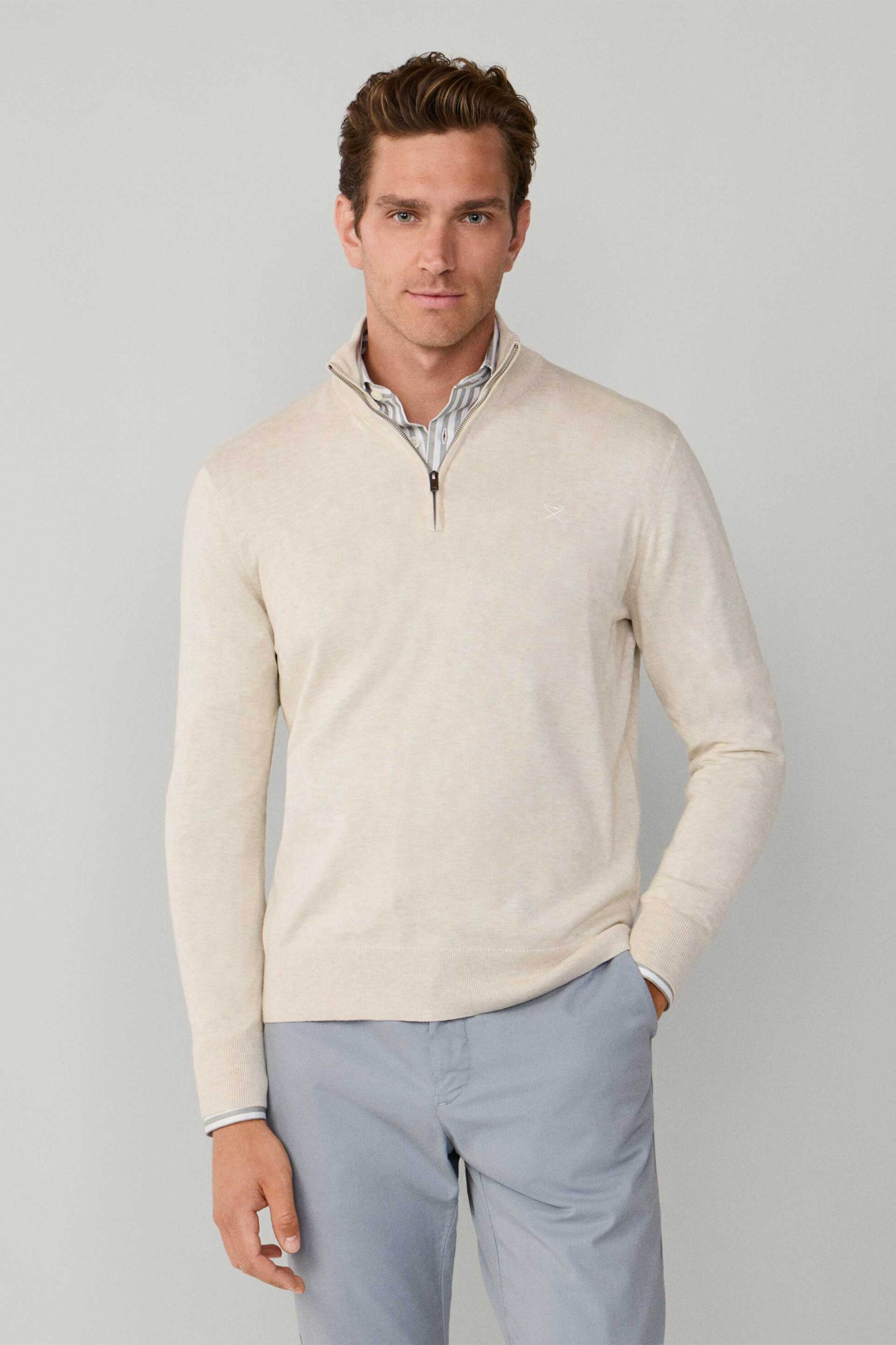 Hackett ανδρικό πουλόβερ με μετάξι, ψηλό λαιμό και κεντημένο λογότυπο Regular Fit - HM7000137 Λευκό