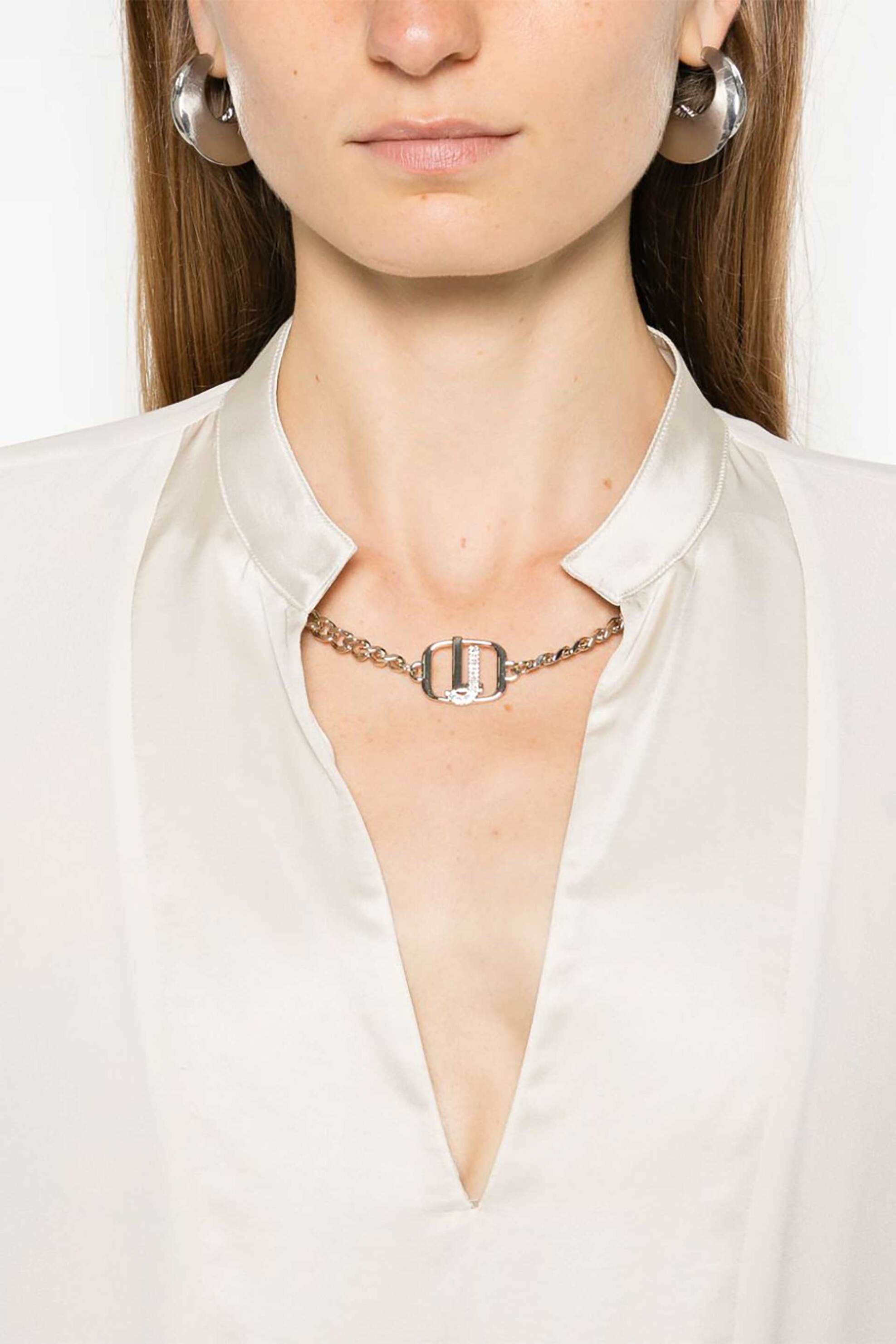 Liu Jo γυναικεία μπλούζα με μεταλλικό logo στην λαιμόκοψη - CF4153T2578 Εκρού φωτογραφία