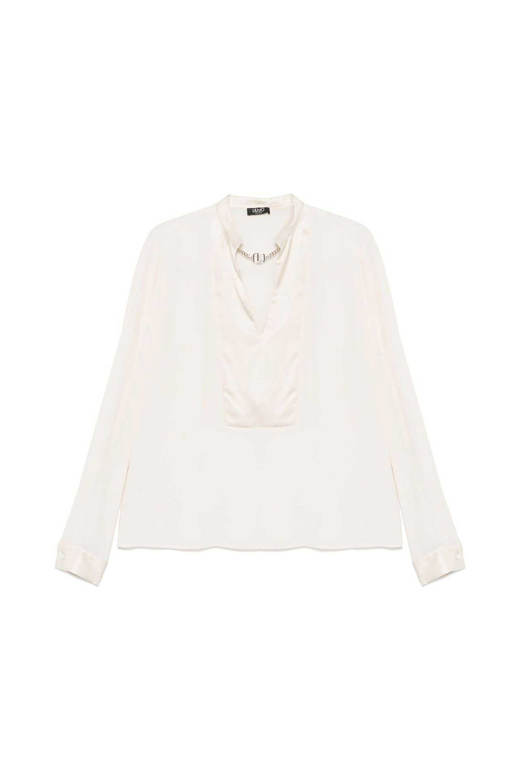 Liu Jo γυναικεία μπλούζα με μεταλλικό logo στην λαιμόκοψη - CF4153T2578 Εκρού φωτογραφία