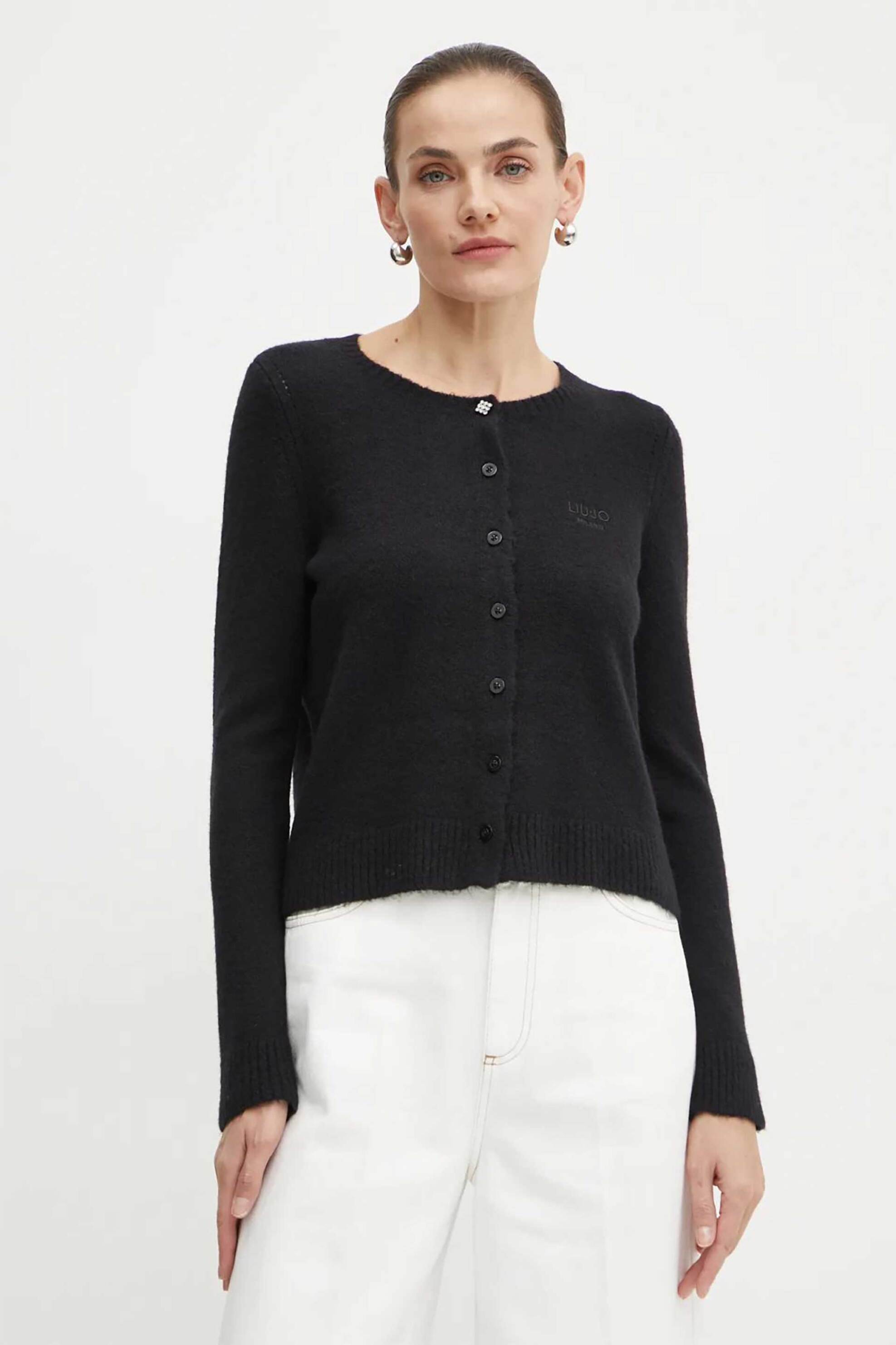 Liu Jo γυναικεία πλεκτή ζακέτα με κεντημένο λογότυπο στο στήθος | L