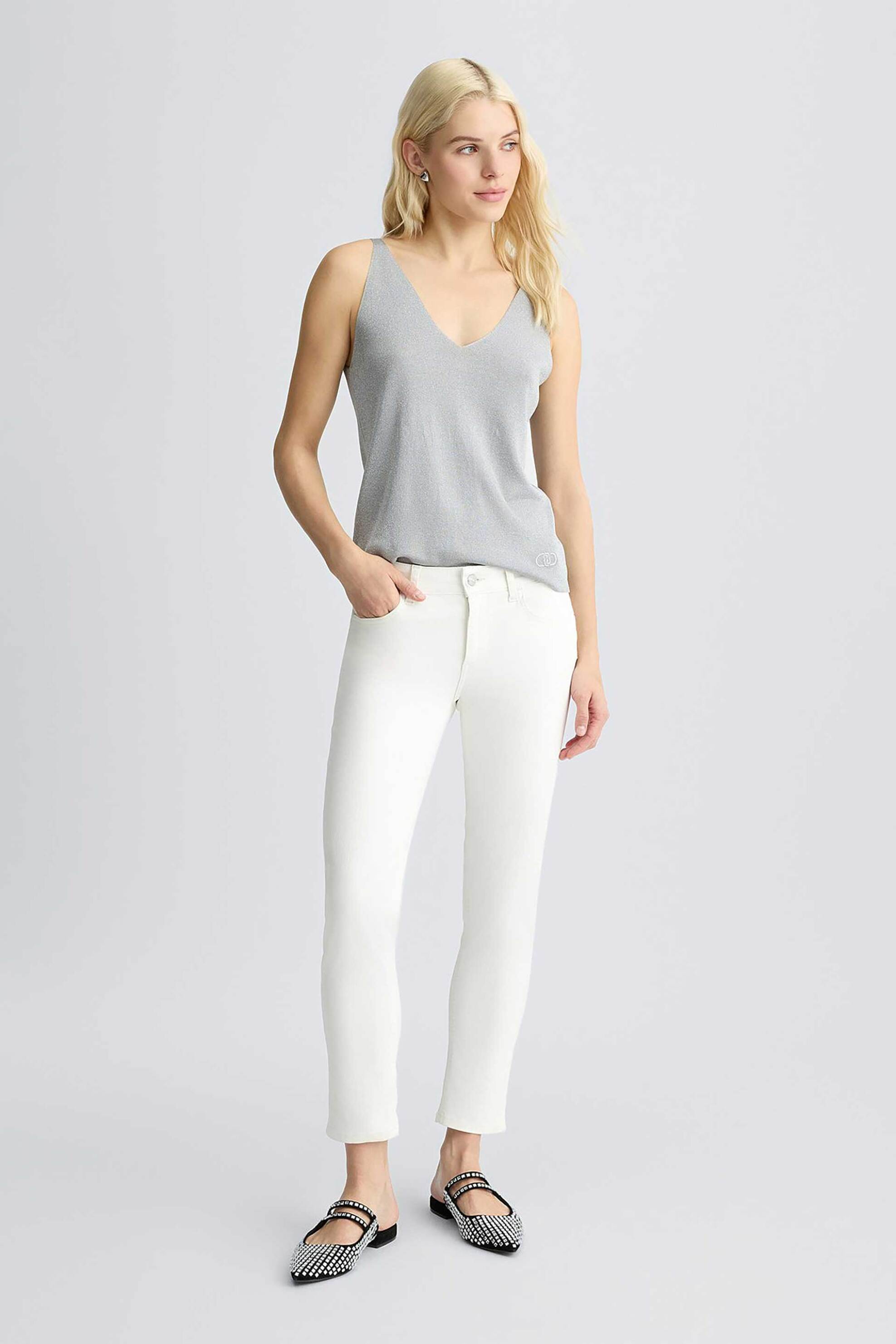 LIU JO Liu Jo γυναικείο παντελόνι πεντάτσεπο με logo patch cropped Skinny Fit - UA5006T2594 Λευκό