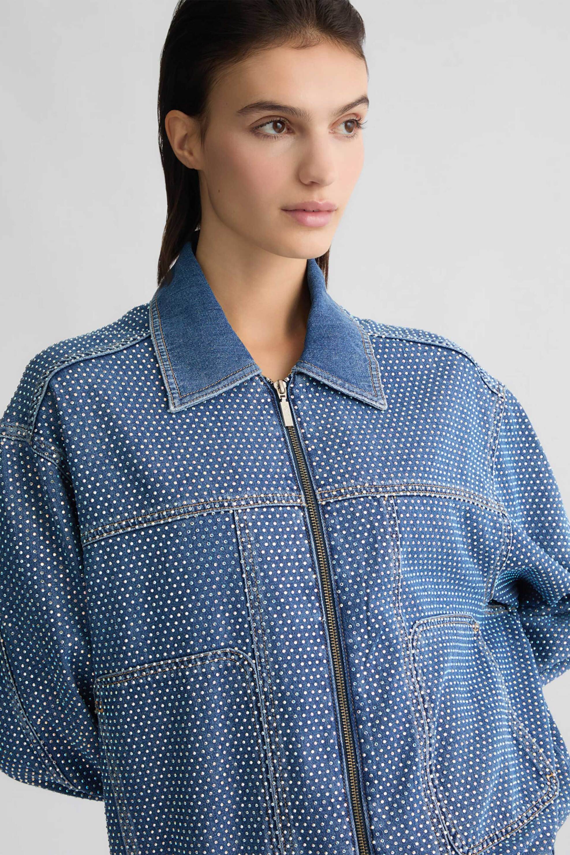 Liu Jo γυναικείο denim jacket με all-over σχέδιο με στρας - UA5166DS069 Denim Blue φωτογραφία