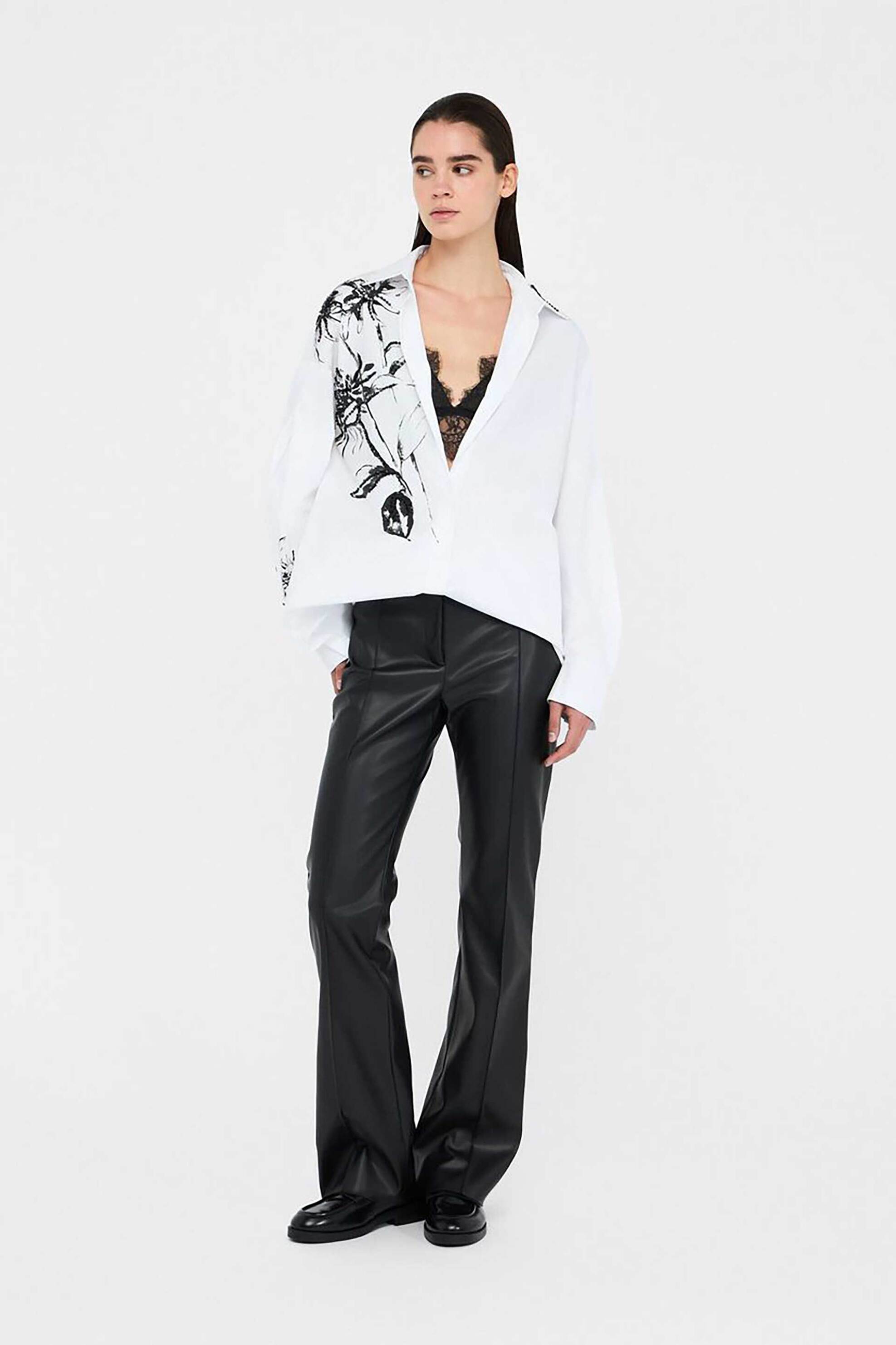 LIU JO Liu Jo γυναικείo πουκάμισο oversized με floral print και πέτρες - CF5241T3216 Λευκό - 3
