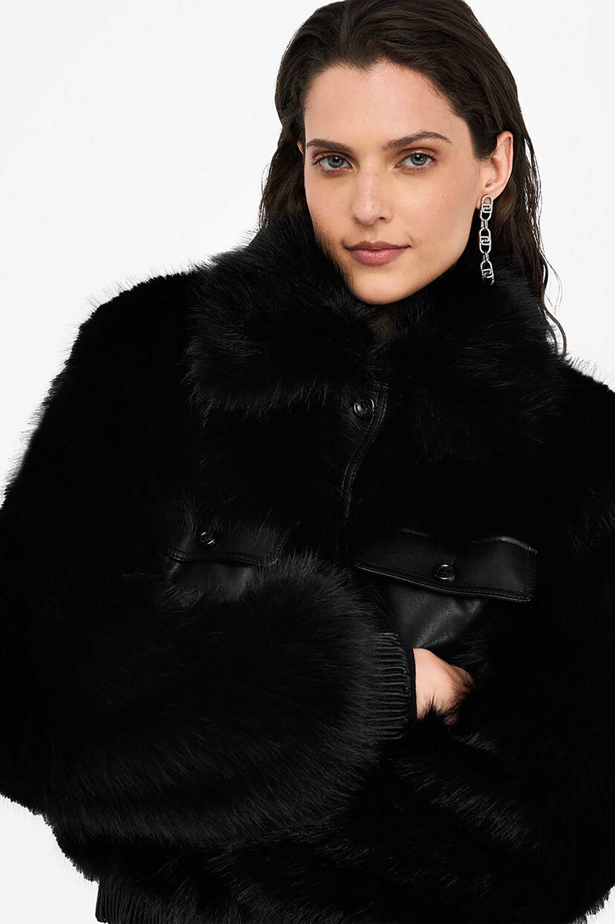 Liu Jo γυναικείο jacket faux fur με τσέπες - CF5185E1037 Μαύρο φωτογραφία