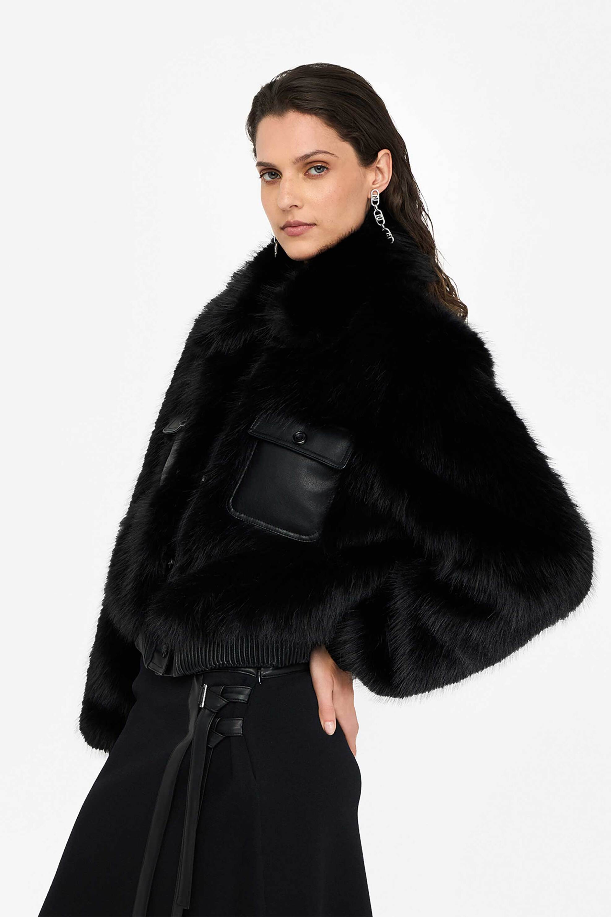 Liu Jo γυναικείο jacket faux fur με τσέπες - CF5185E1037 Μαύρο φωτογραφία