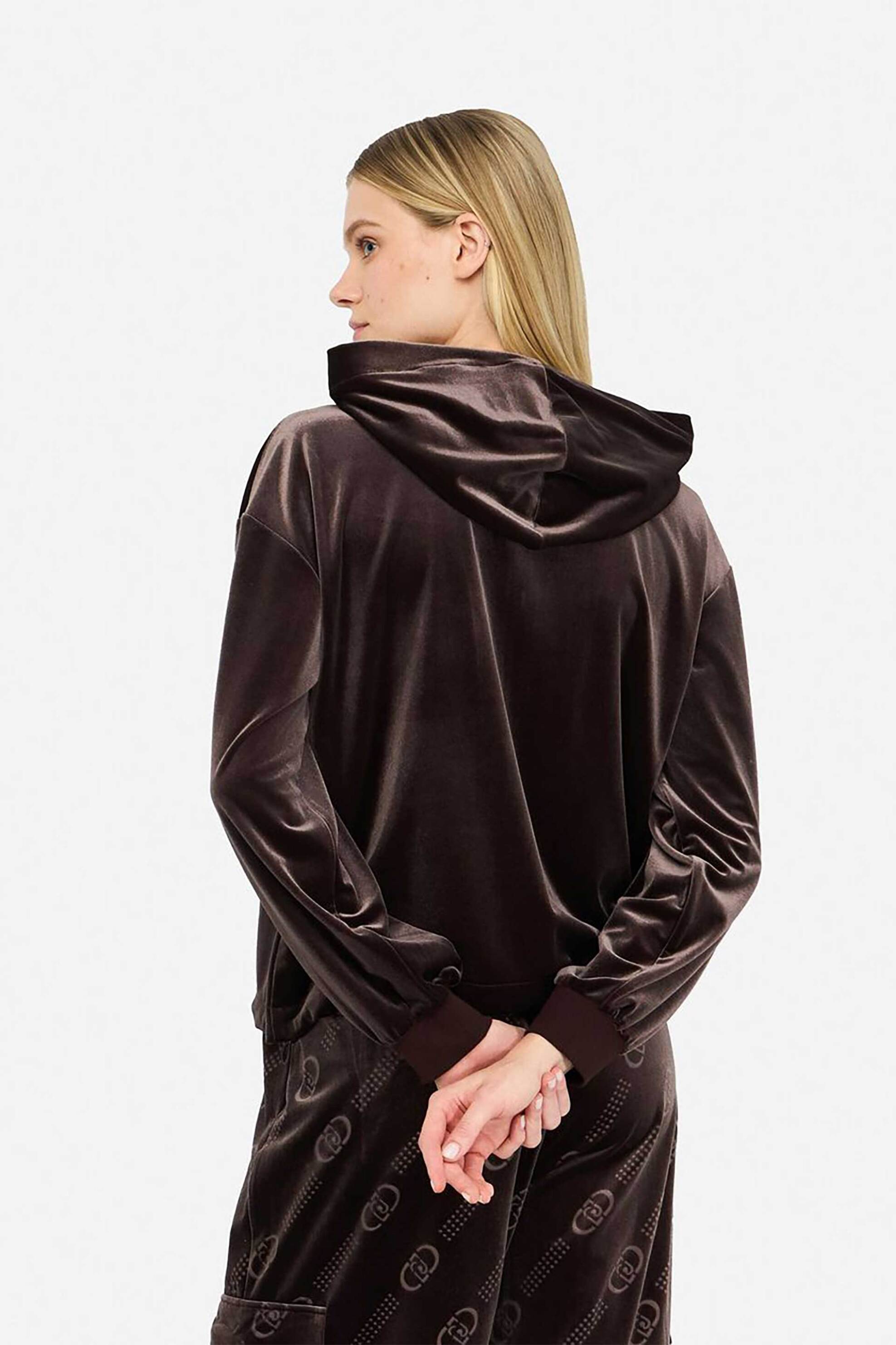 Liu Jo γυναικεία ζακέτα φούτερ velvet με κουκούλα - TF5108J4955 Καφέ φωτογραφία