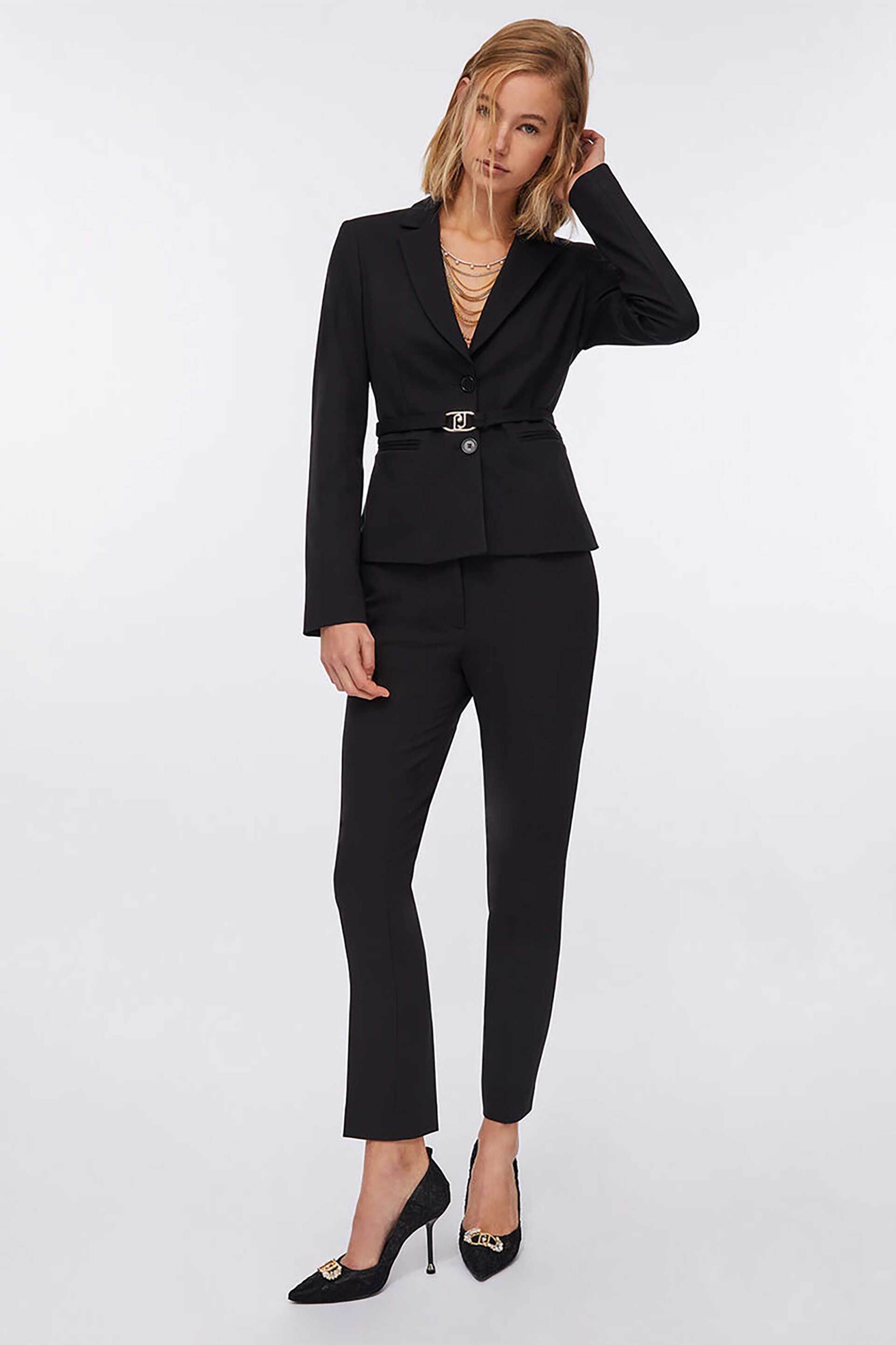 LIU JO Liu Jo γυναικείo σακάκι μονόχρωμο με ζωνάκι Slim Fit - MF5140J9189 Μαύρο - 2