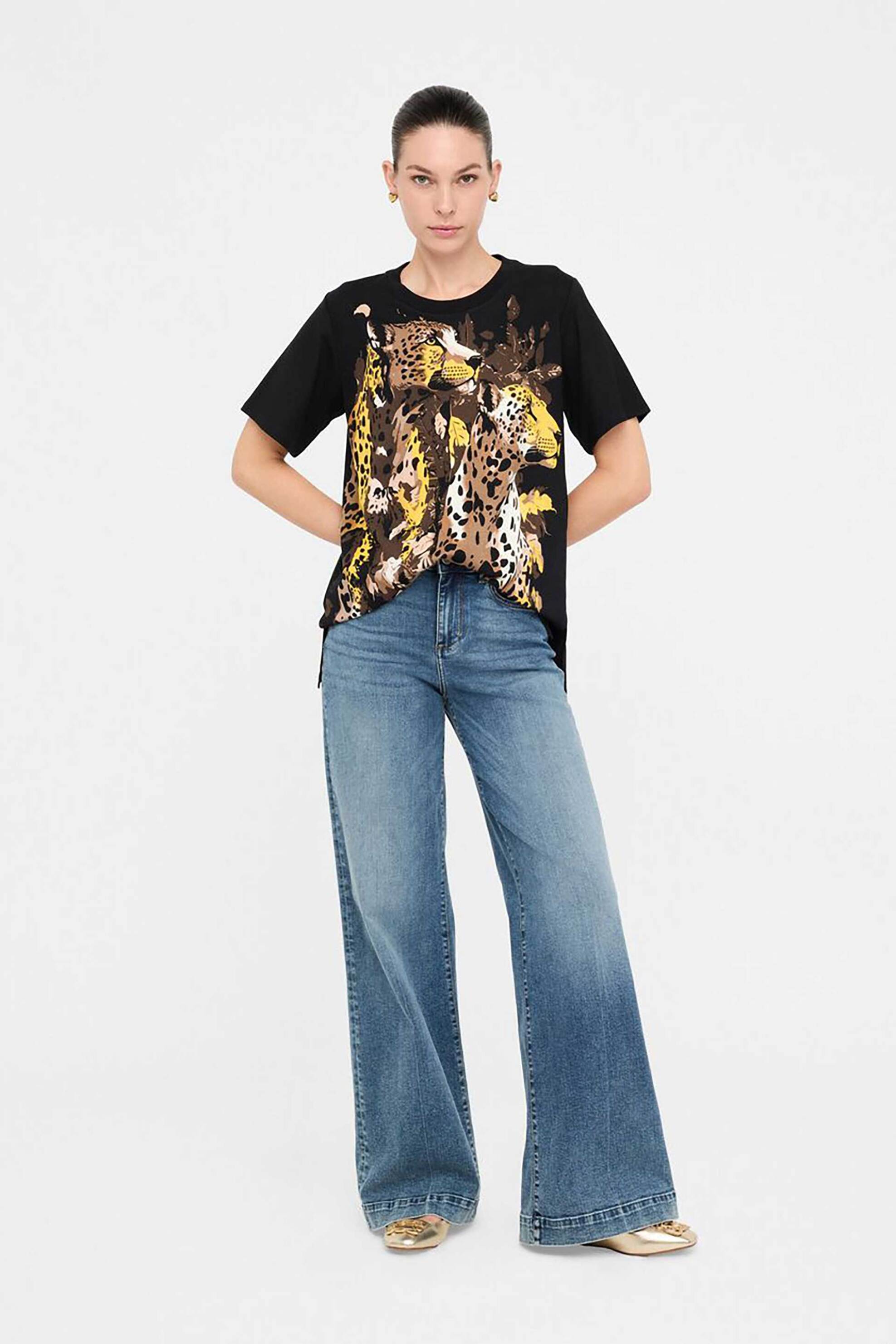 Liu Jo γυναικείο T-shirt με print - TF5168JS923 Μαύρο
