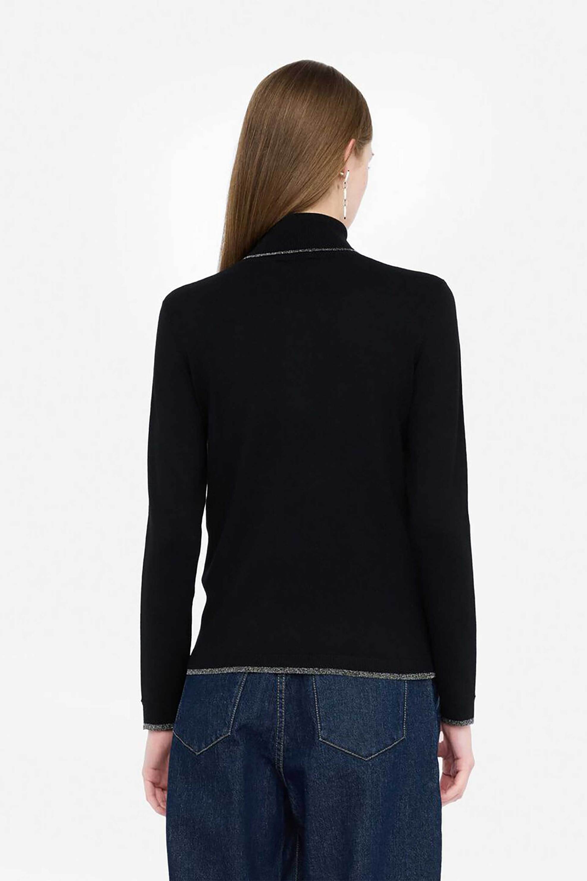 Liu Jo γυναικεία πλεκτή μπλούζα με ζιβάγκο και lurex λεπτομέρεια - MF5229MS49I Μαύρο φωτογραφία