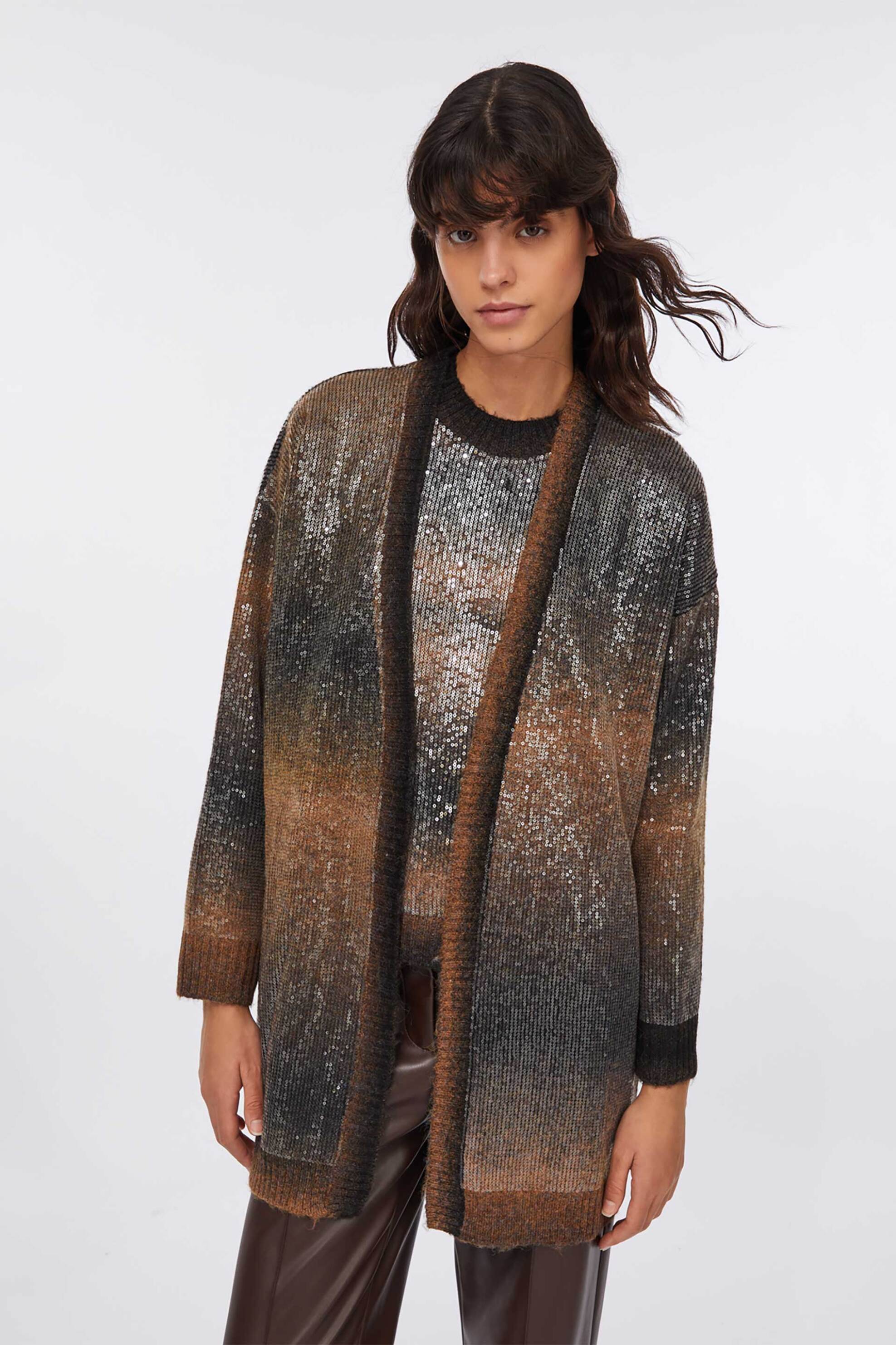 LIU JO Liu Jo γυναικεία πλεκτή ζακέτα με παγιέτα - MF5248MA14R Γκρι