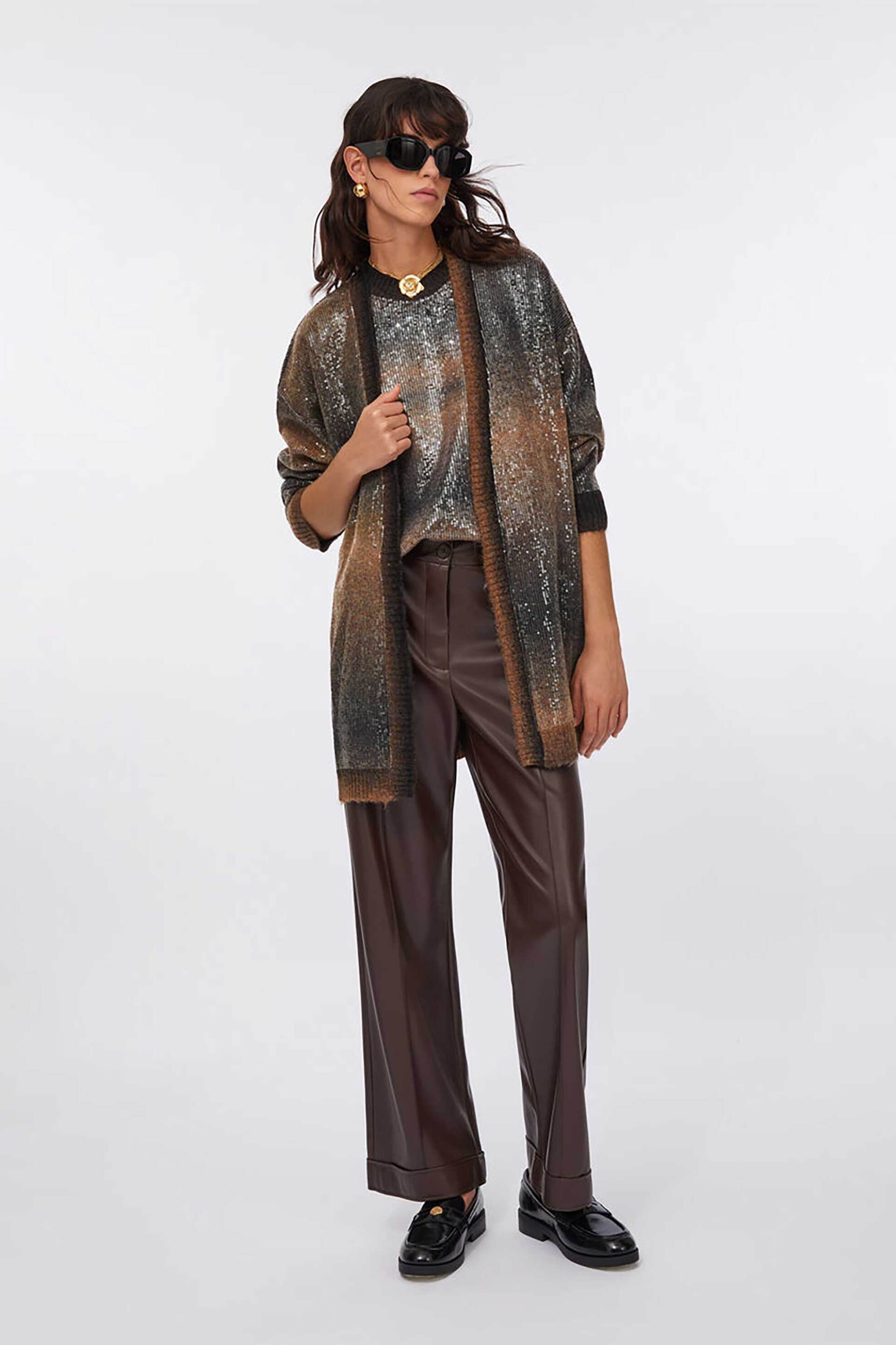 Liu Jo γυναικεία πλεκτή ζακέτα με παγιέτα - MF5248MA14R Γκρι φωτογραφία