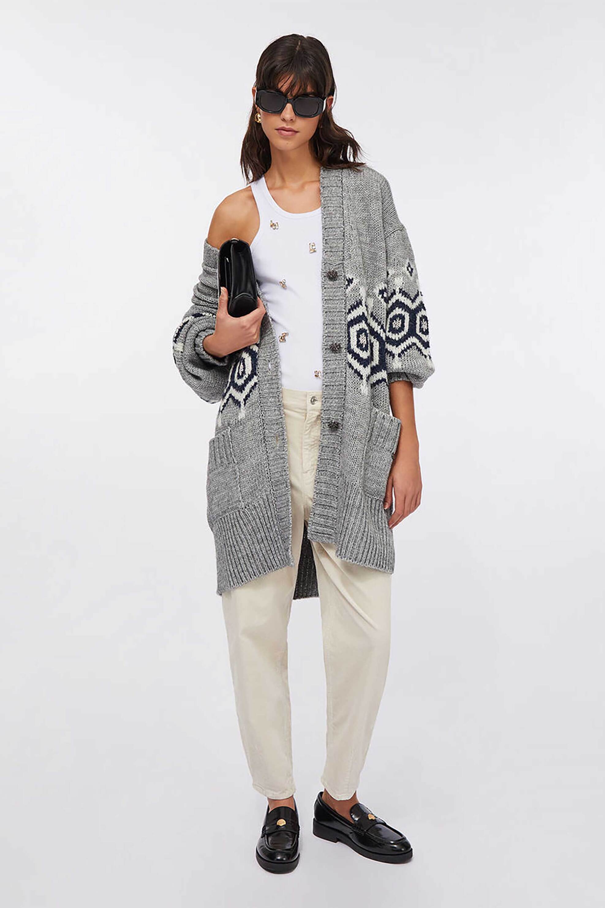 LIU JO Liu Jo γυναικεία μακριά ζακέτα jacquard - CF5178MA657 Γκρι - 3