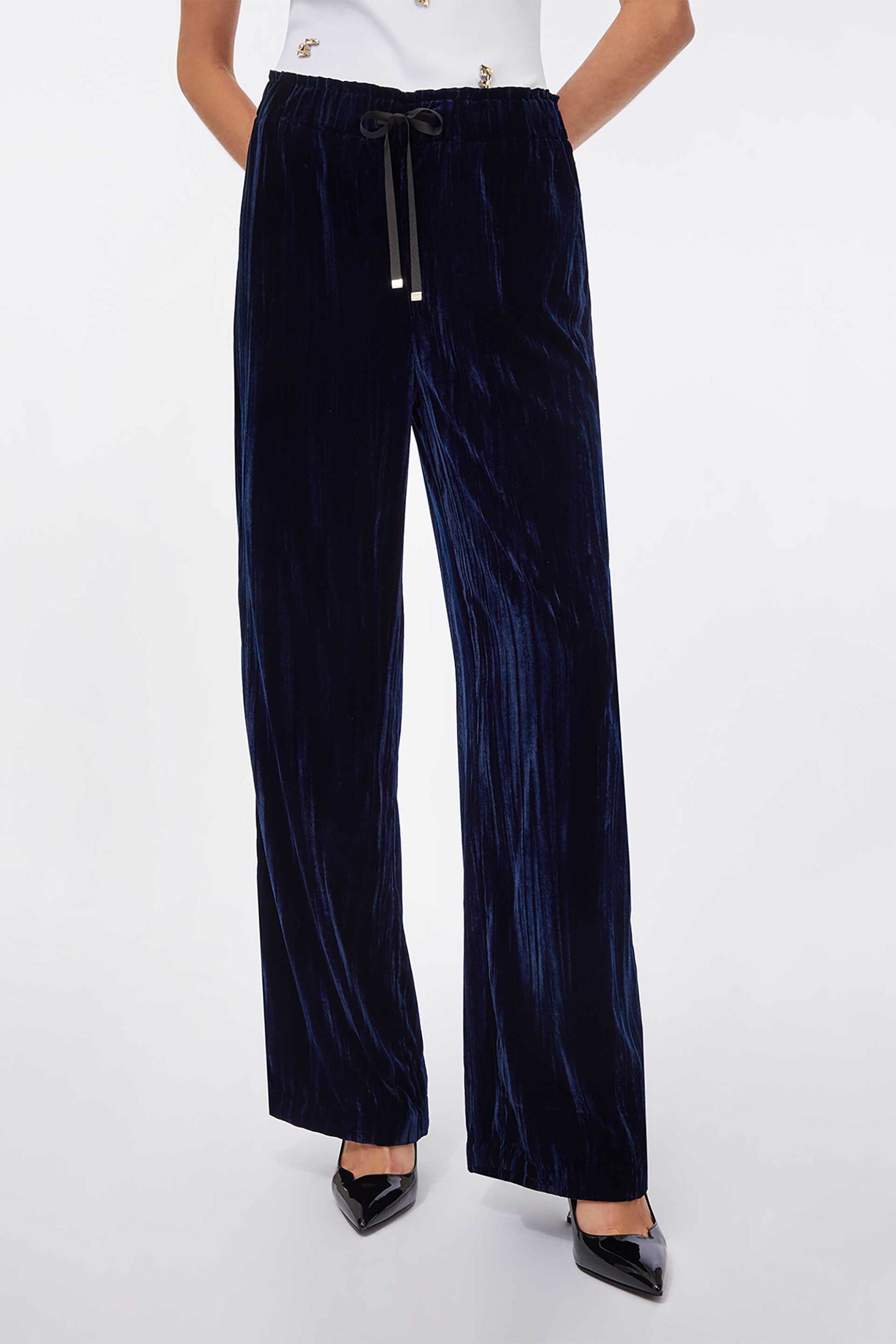 Liu Jo γυναικείo παντελόνι velvet - CF5404T094A Μπλε Σκούρο