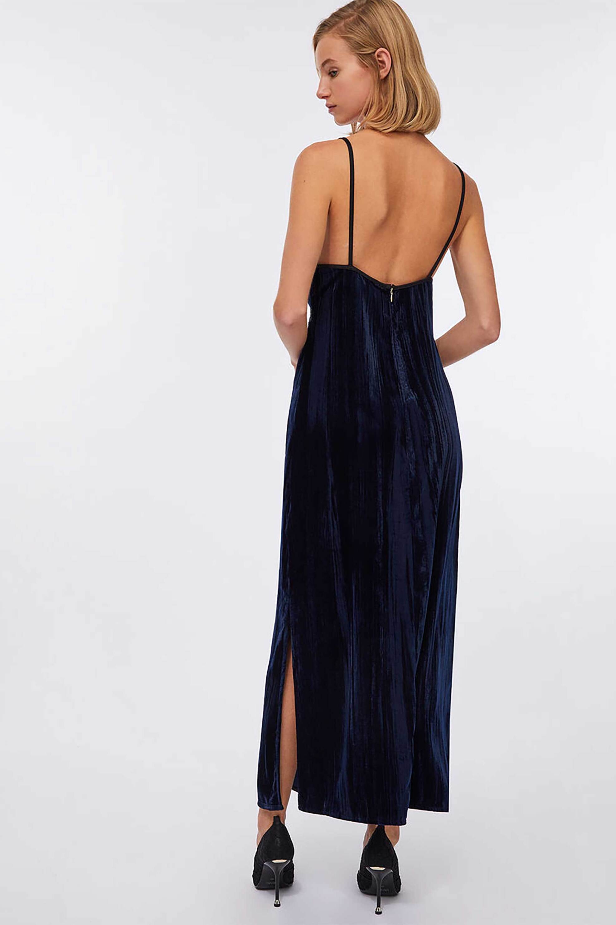 LIU JO Liu Jo γυναικείo maxi φόρεμα velvet με δαντέλα - CF5405T094A Μπλε Σκούρο - 4