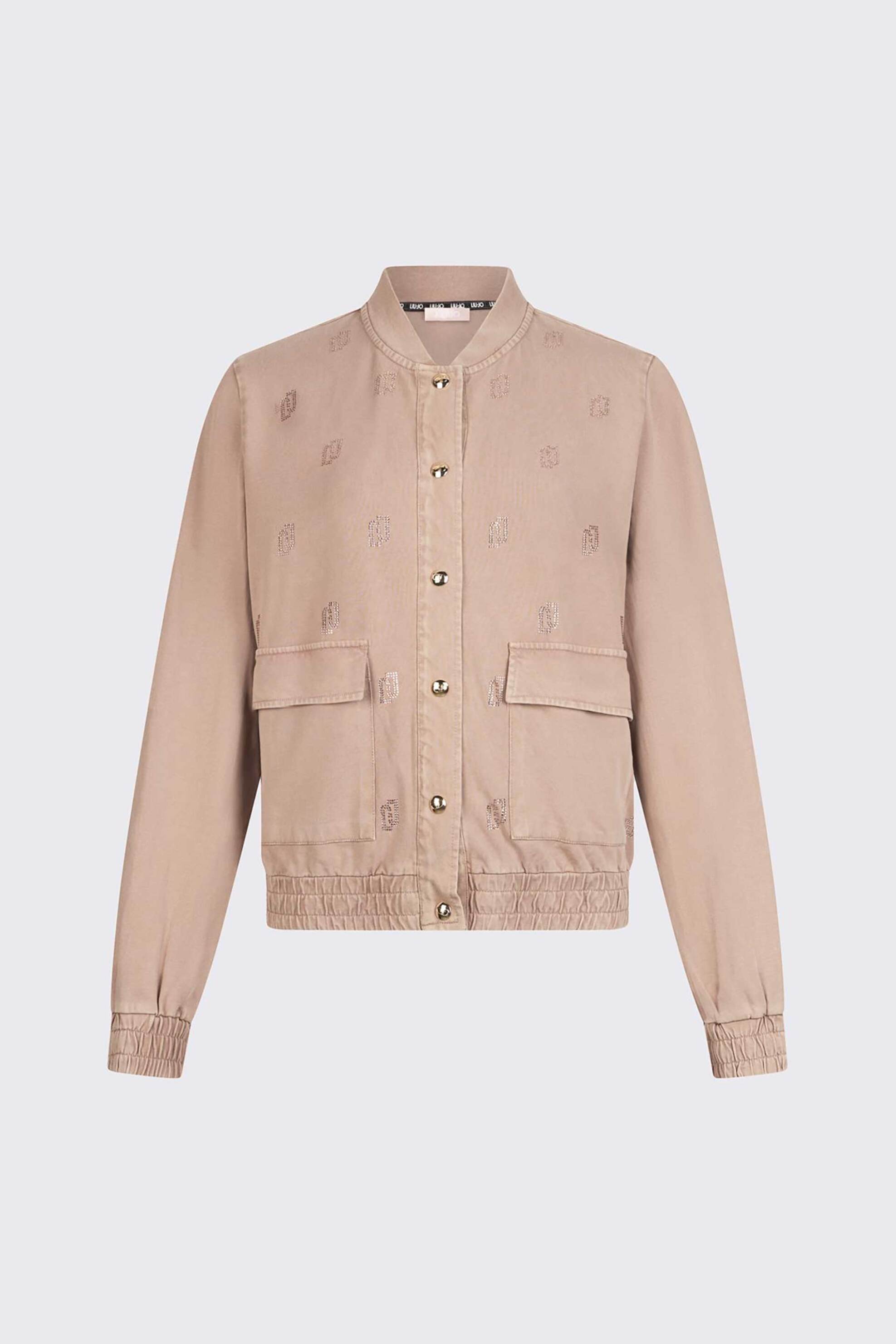 Liu Jo Γυναικείο Jacket με All-Over Logo Print Στρας Και Ξεβαμμένο Εφέ - Ta6028Js008 Μπεζ