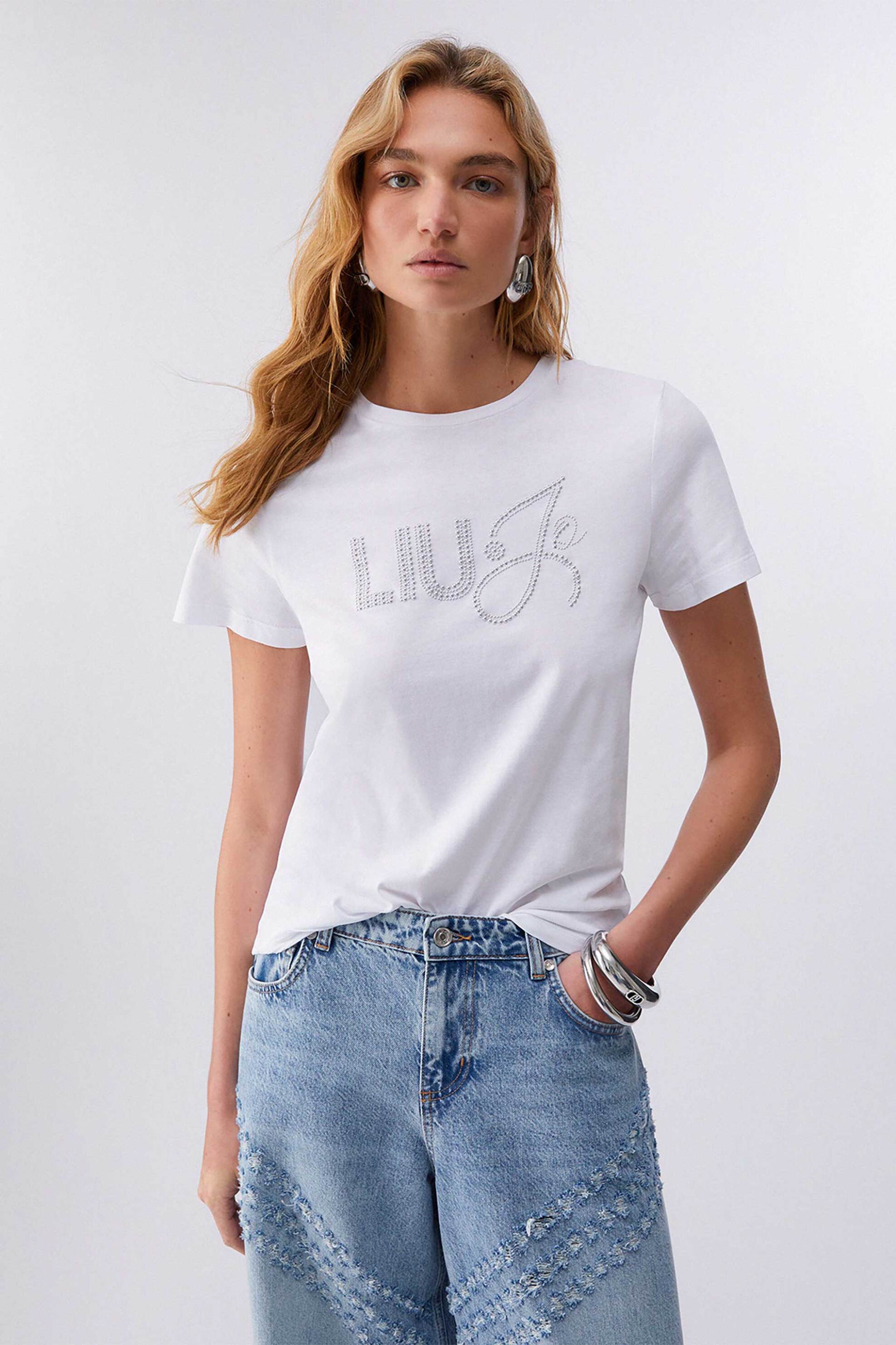 Liu Jo γυναικείο T-shirt με απλικέ στρας - WA6491JS923 Λευκό