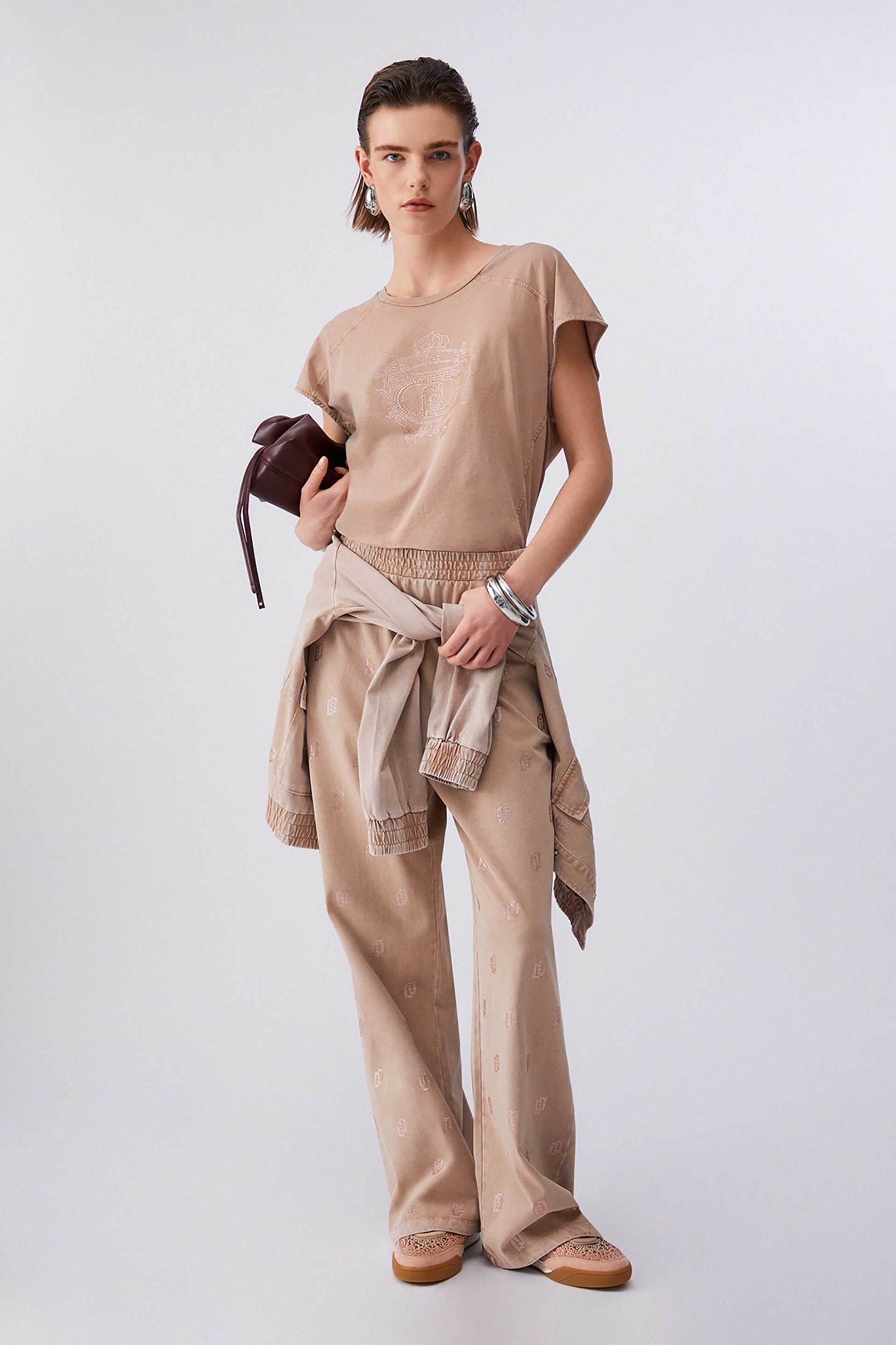 LIU JO Liu Jo γυναικείο T-shirt με στρας Regular Fit - TA6168JS923 Μπεζ - 2