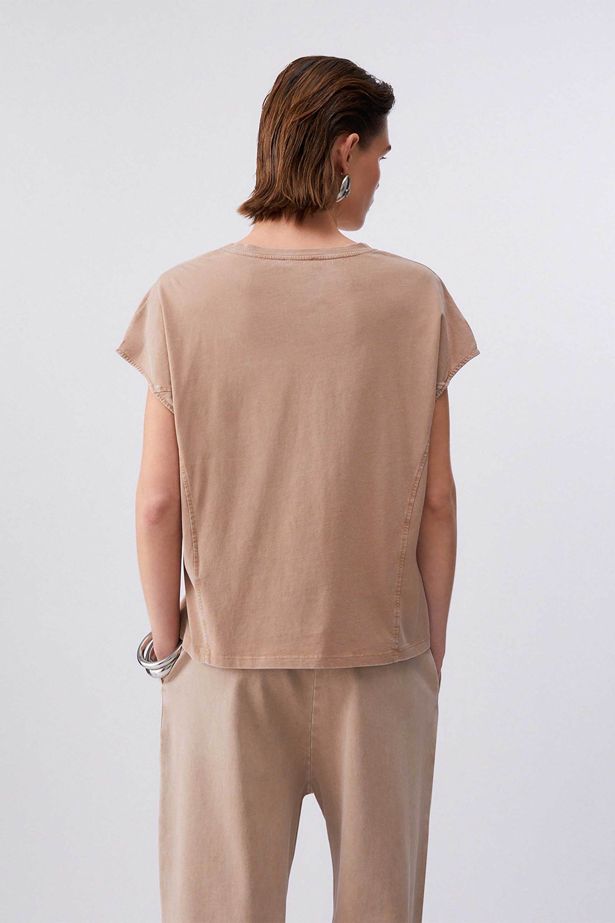 Liu Jo Γυναικείο T-Shirt με Στρας Regular Fit - Ta6168Js923 Μπεζ