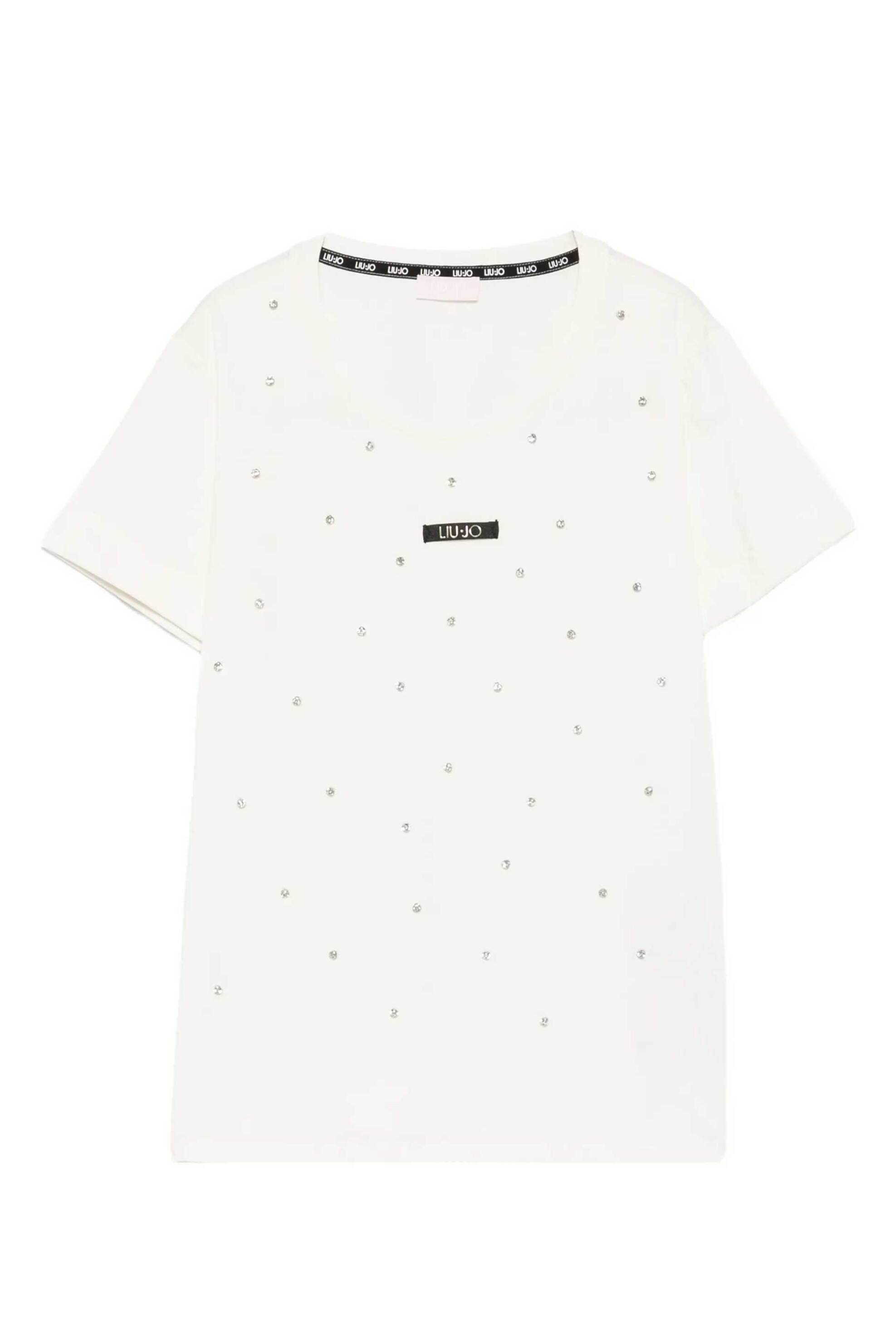 Liu Jo γυναικείο T-shirt με logo print και στρας Regular Fit - TA6157JS923 Λευκό