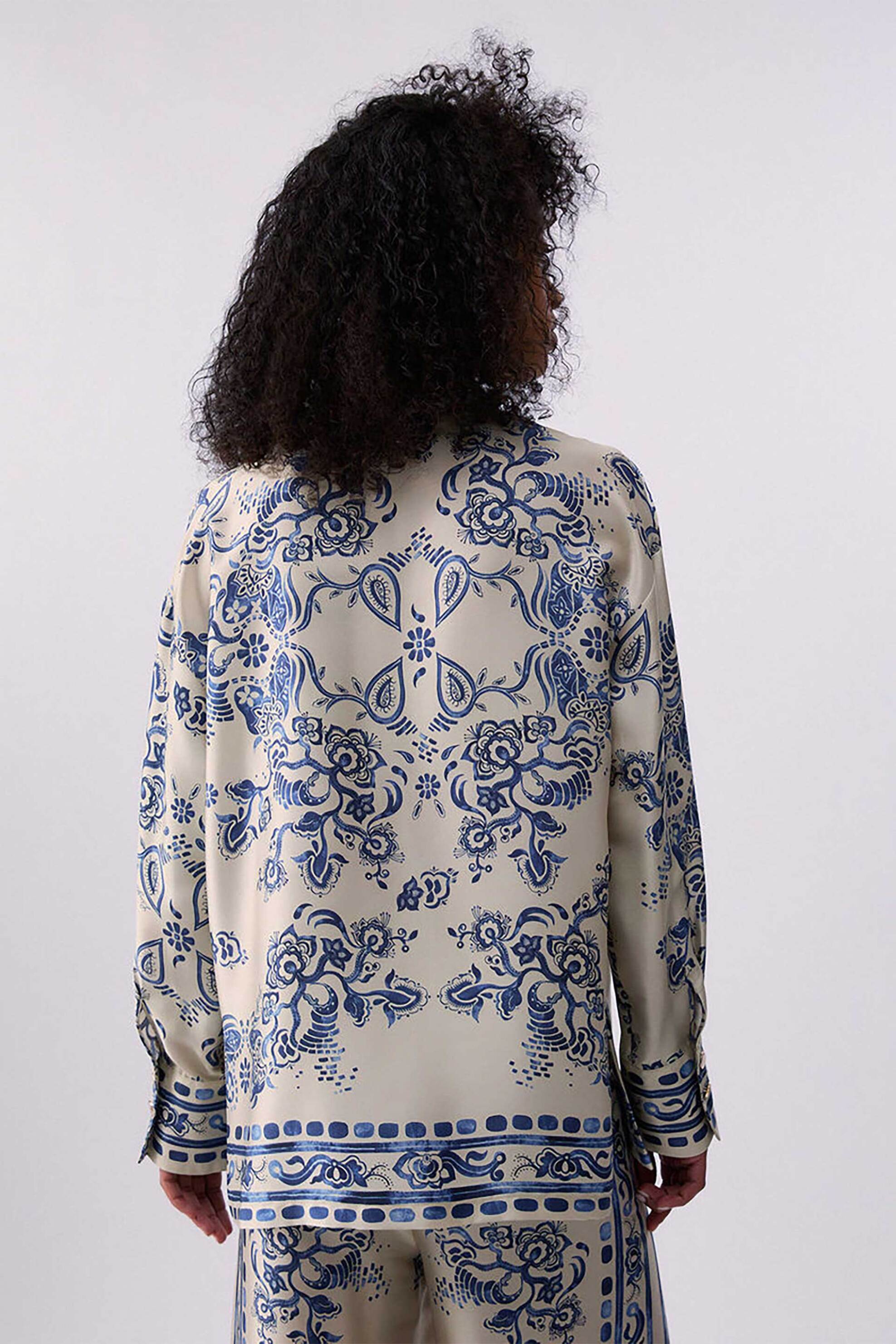 LIU JO Liu Jo γυναικείο πουκάμισο με all-over print Oversized Fit - CA6229TS555 Εκρού - 3