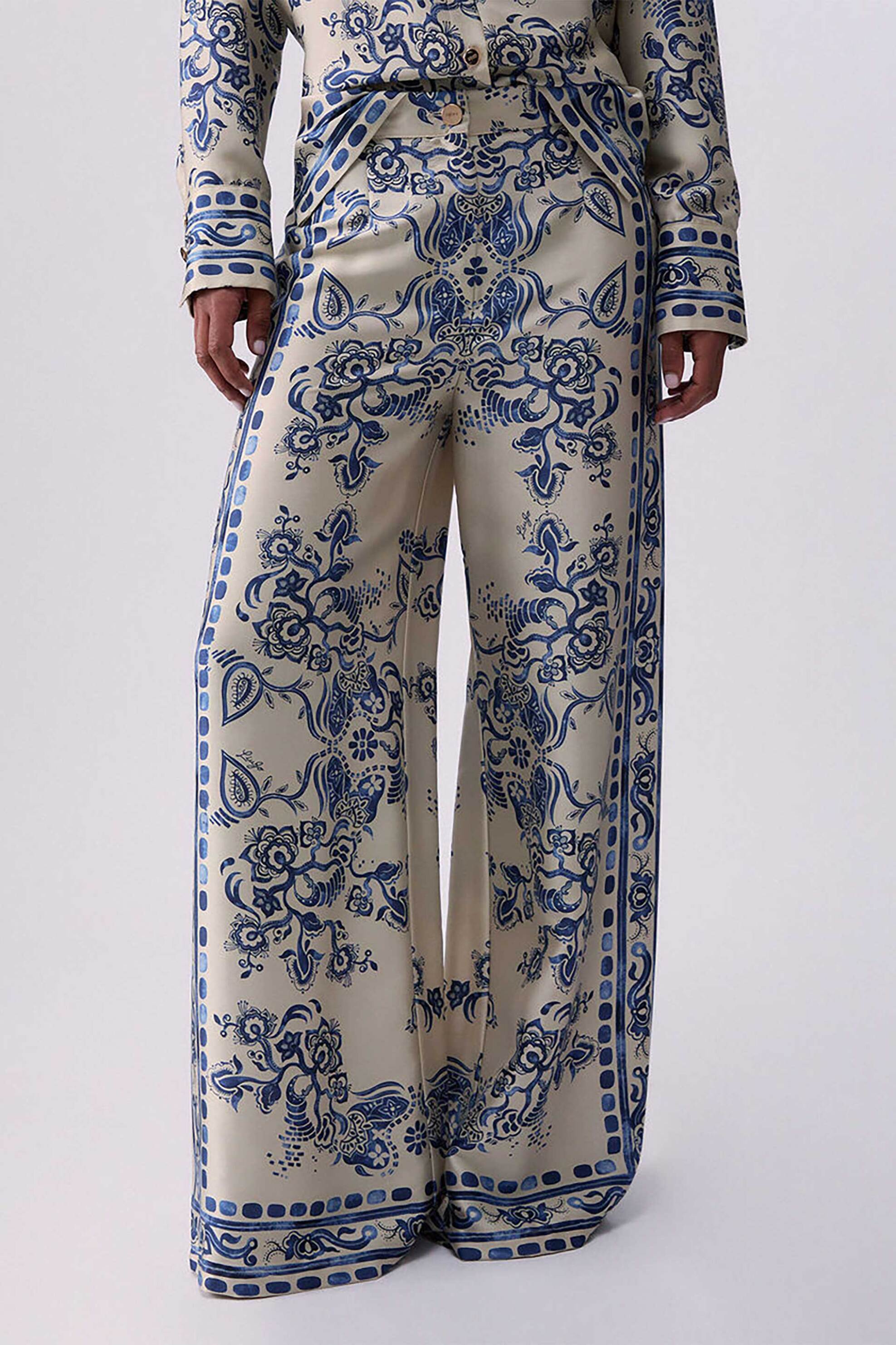 Liu Jo γυναικείo παντελόνι με all-over print Wide Leg - CA6230TS555 Εκρού