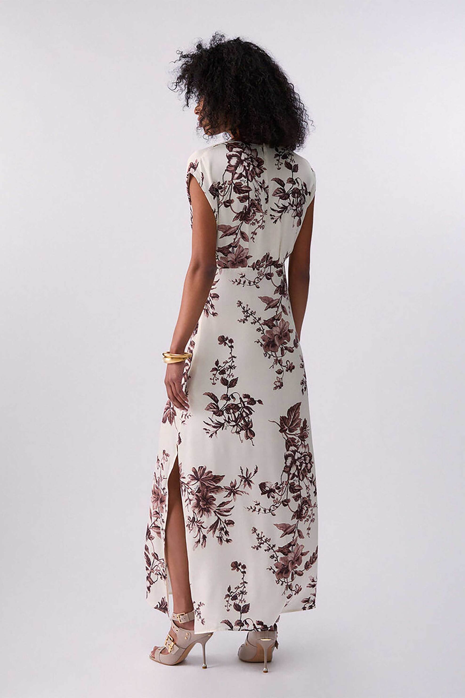 LIU JO Liu Jo γυναικείο midi φόρεμα με floral print και σατέν υφή - CA6298TS061 Καφέ - 3