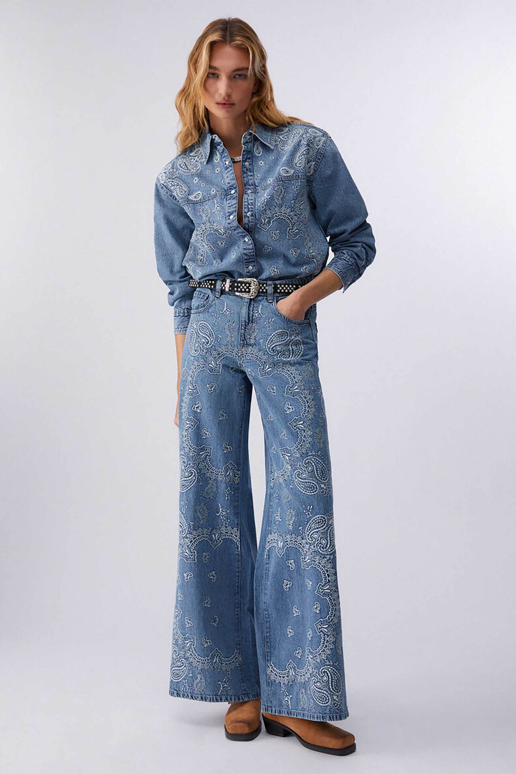 LIU JO Liu Jo γυναικείο denim πουκάμισο με στρας Regular Fit - UA6145D0313 Denim Blue - 2