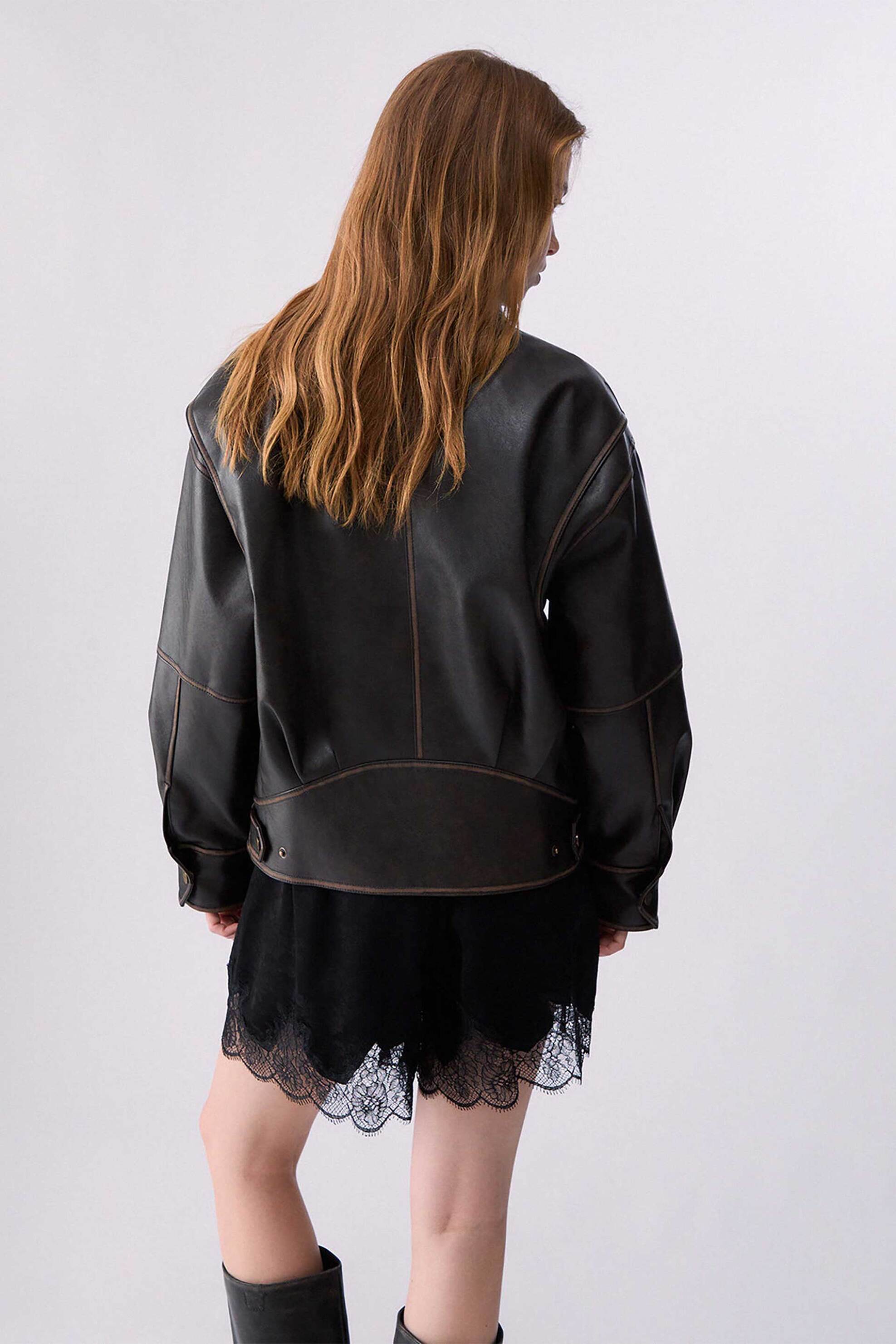 Liu Jo Γυναικείo Oversized Bomber από Faux Δέρμα - Wf6194E1106 Καφέ Σκούρο