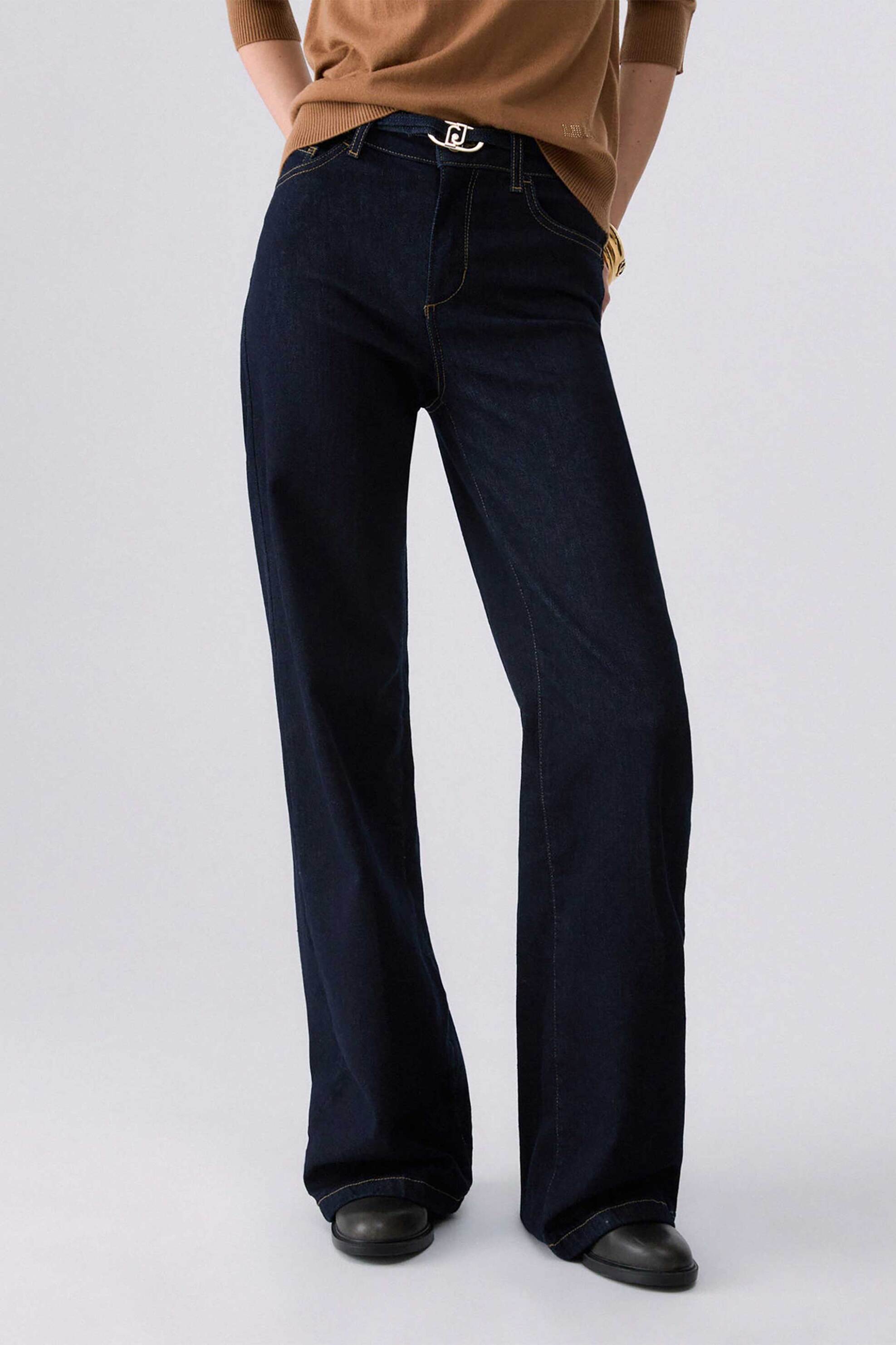 Liu Jo γυναικείo τζιν παντελόνι flare με ζώνη - UF6088D0264 Denim Blue Σκούρο