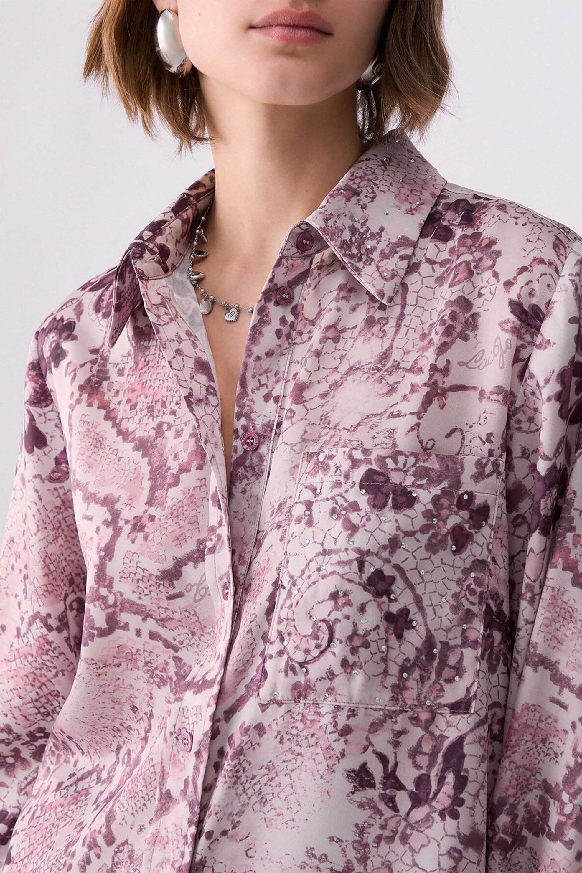 LIU JO Liu Jo γυναικείο πουκάμισο με all-over print Oversized Fit - WF6198TS531 Μπορντό - 2