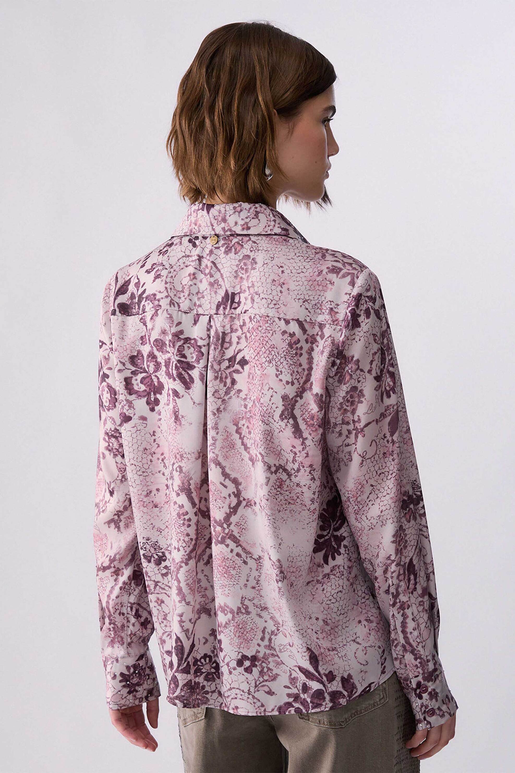 LIU JO Liu Jo γυναικείο πουκάμισο με all-over print Oversized Fit - WF6198TS531 Μπορντό - 3