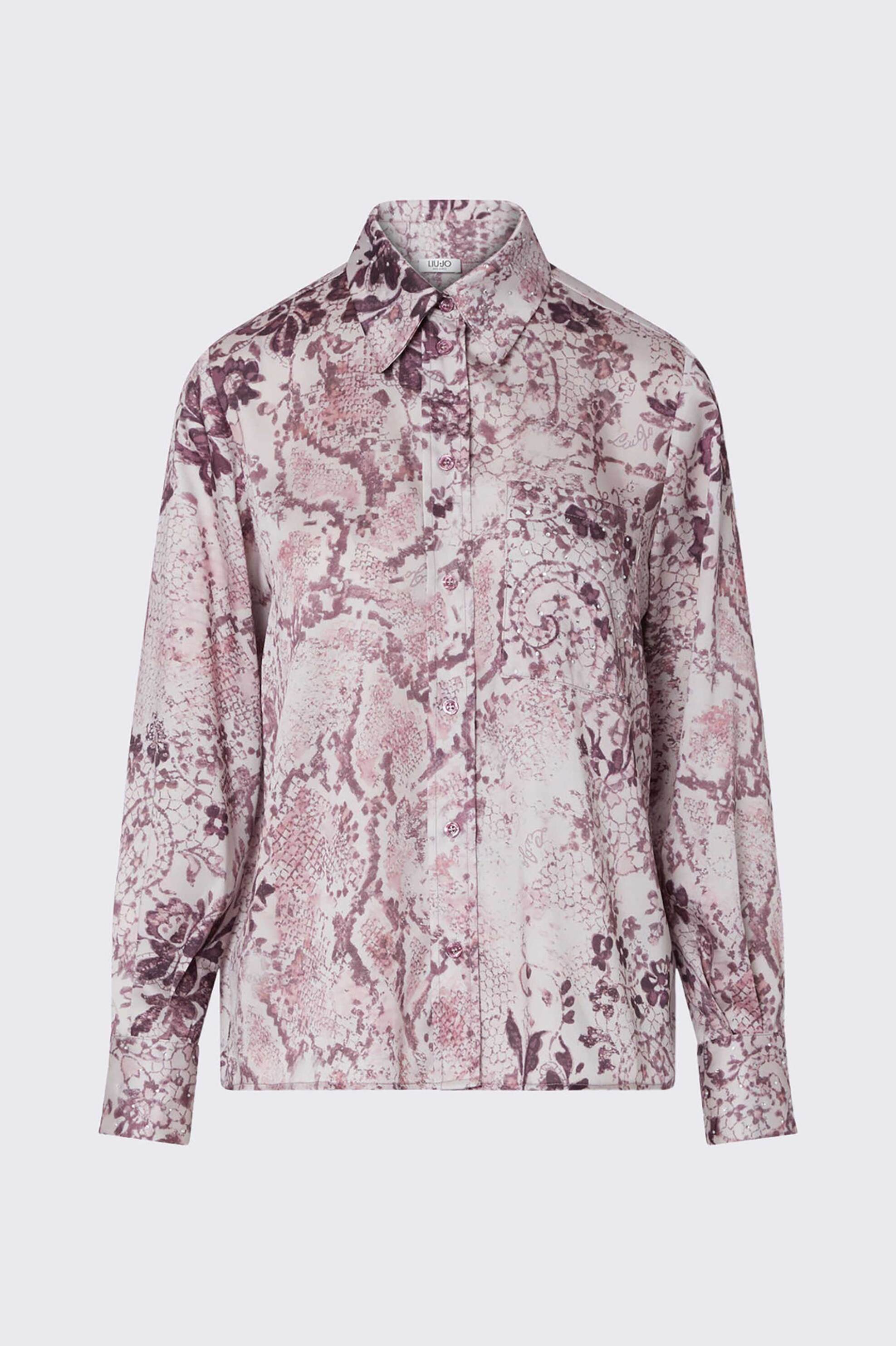 LIU JO Liu Jo γυναικείο πουκάμισο με all-over print Oversized Fit - WF6198TS531 Μπορντό - 4