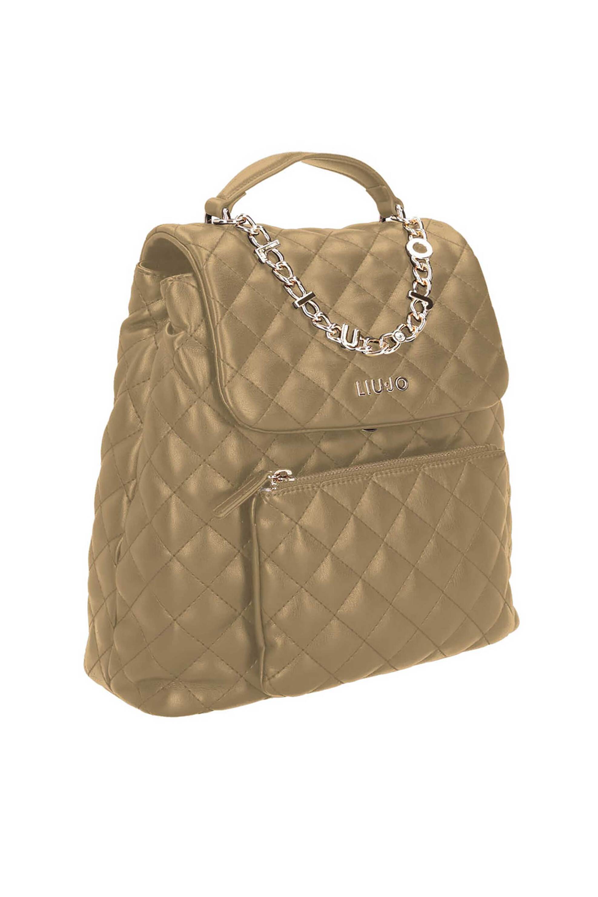 Liu Jo γυναικείο backpack καπιτονέ με ανάγλυφο μεταλλικό λογότυπο - AA5131E0015 Μπεζ φωτογραφία