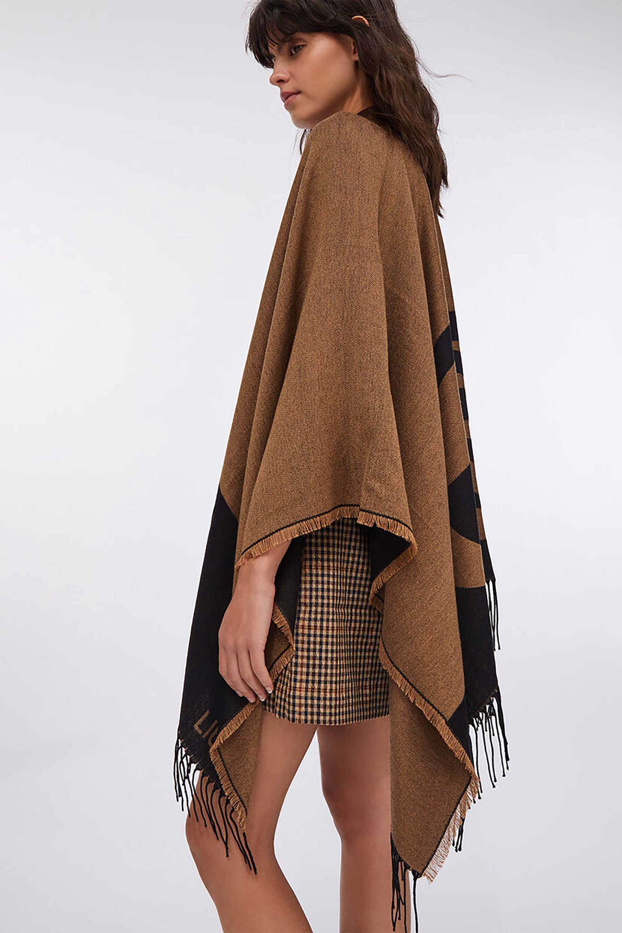 Liu Jo γυναικείο poncho με λογότυπο και κρόσσια - 2F5031T0300 Ταμπά φωτογραφία