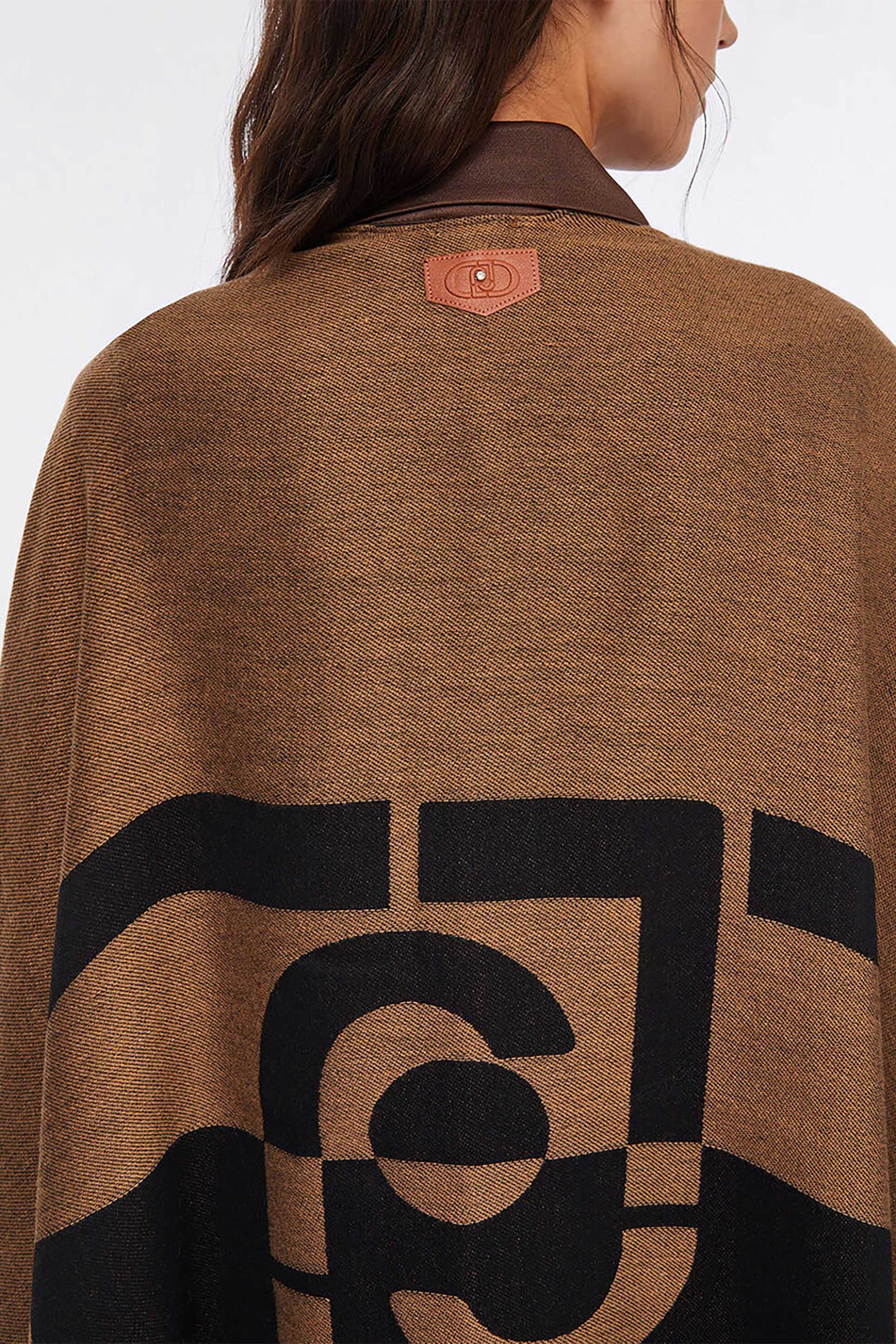 Liu Jo γυναικείο poncho με λογότυπο και κρόσσια - 2F5031T0300 Ταμπά φωτογραφία