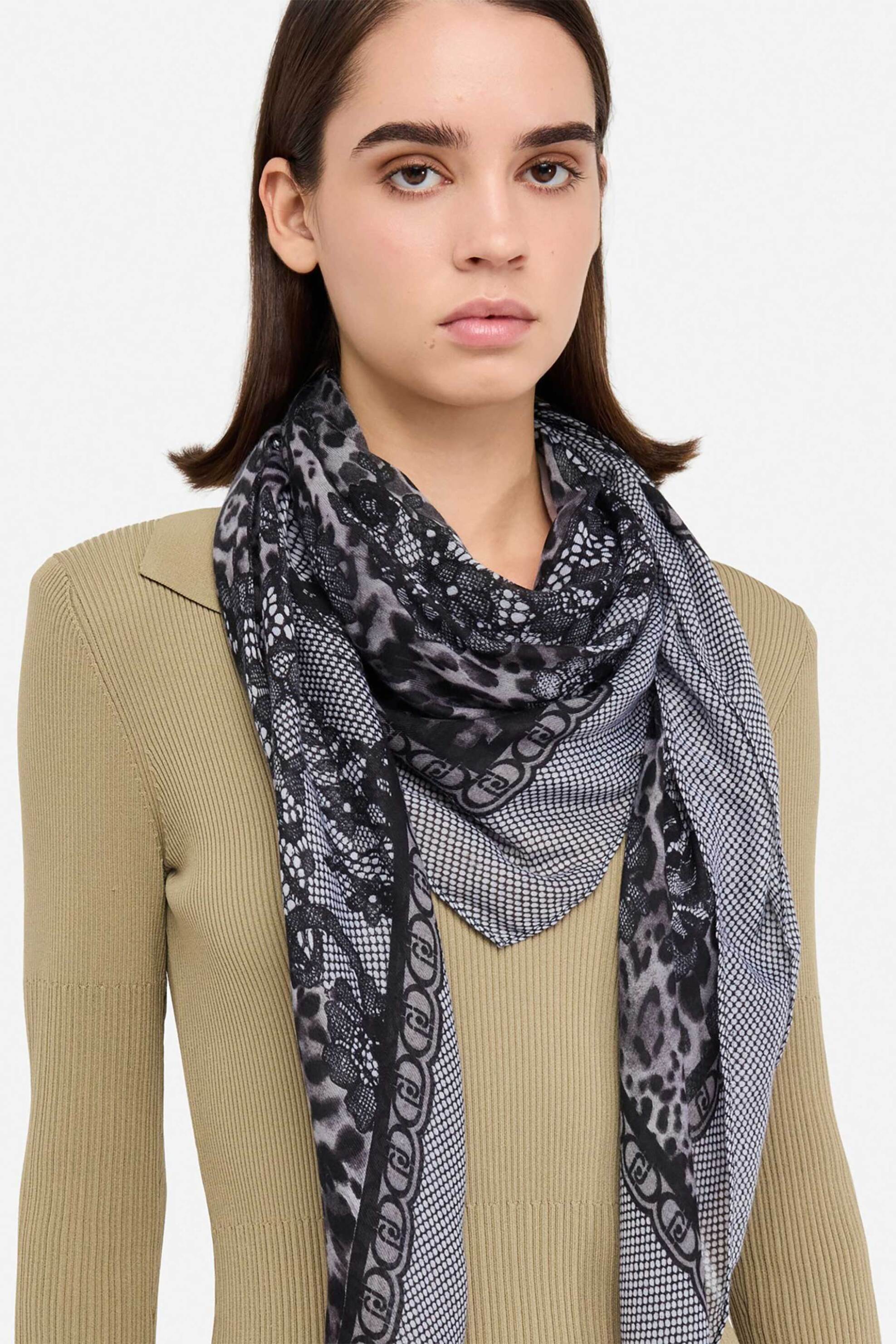 Liu Jo γυναικείο φουλάρι animal και floral lace print - 2F5076T0300 Μαύρο φωτογραφία